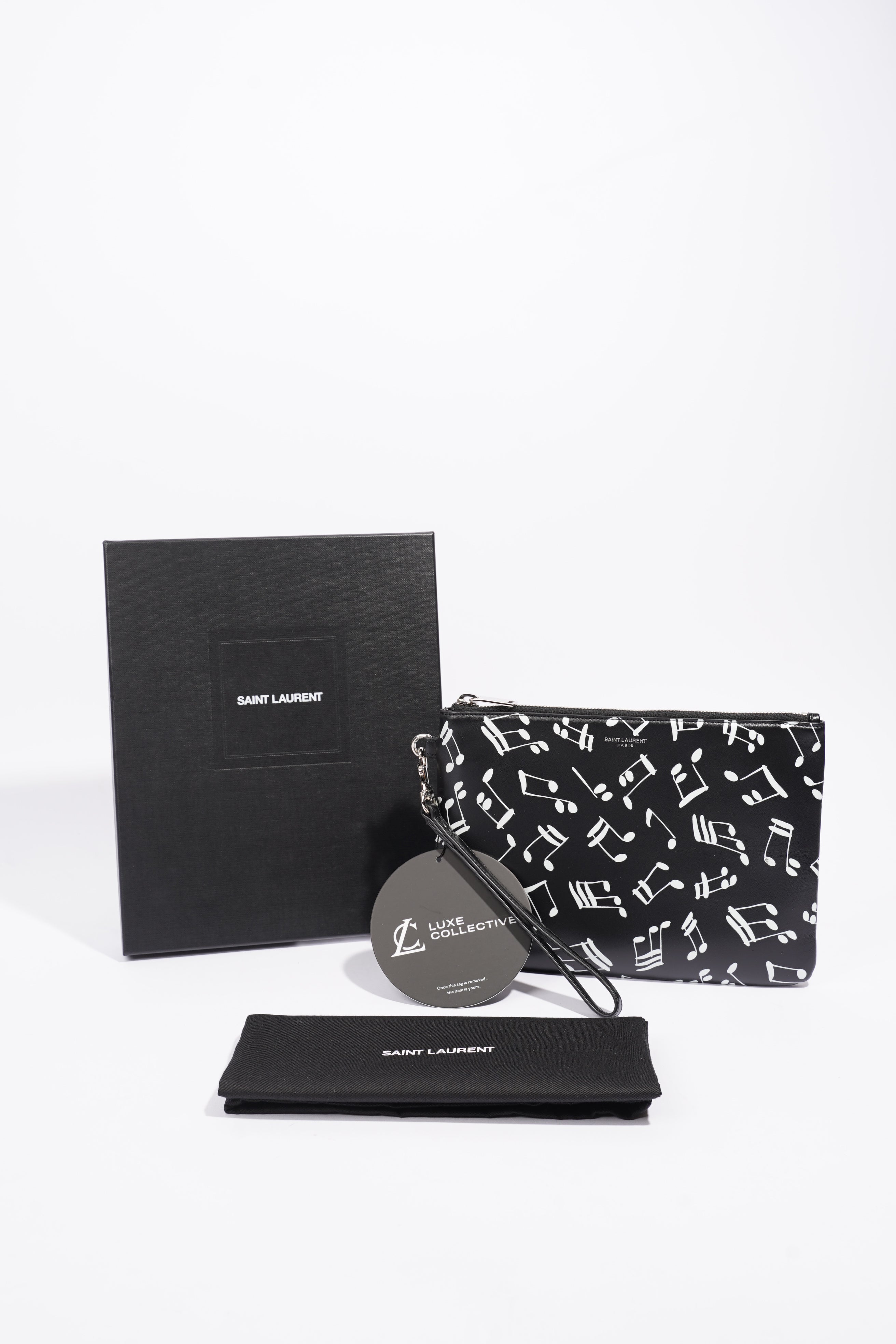 Saint Laurent Musical Notes Pouch Black / White Calfskin Leather