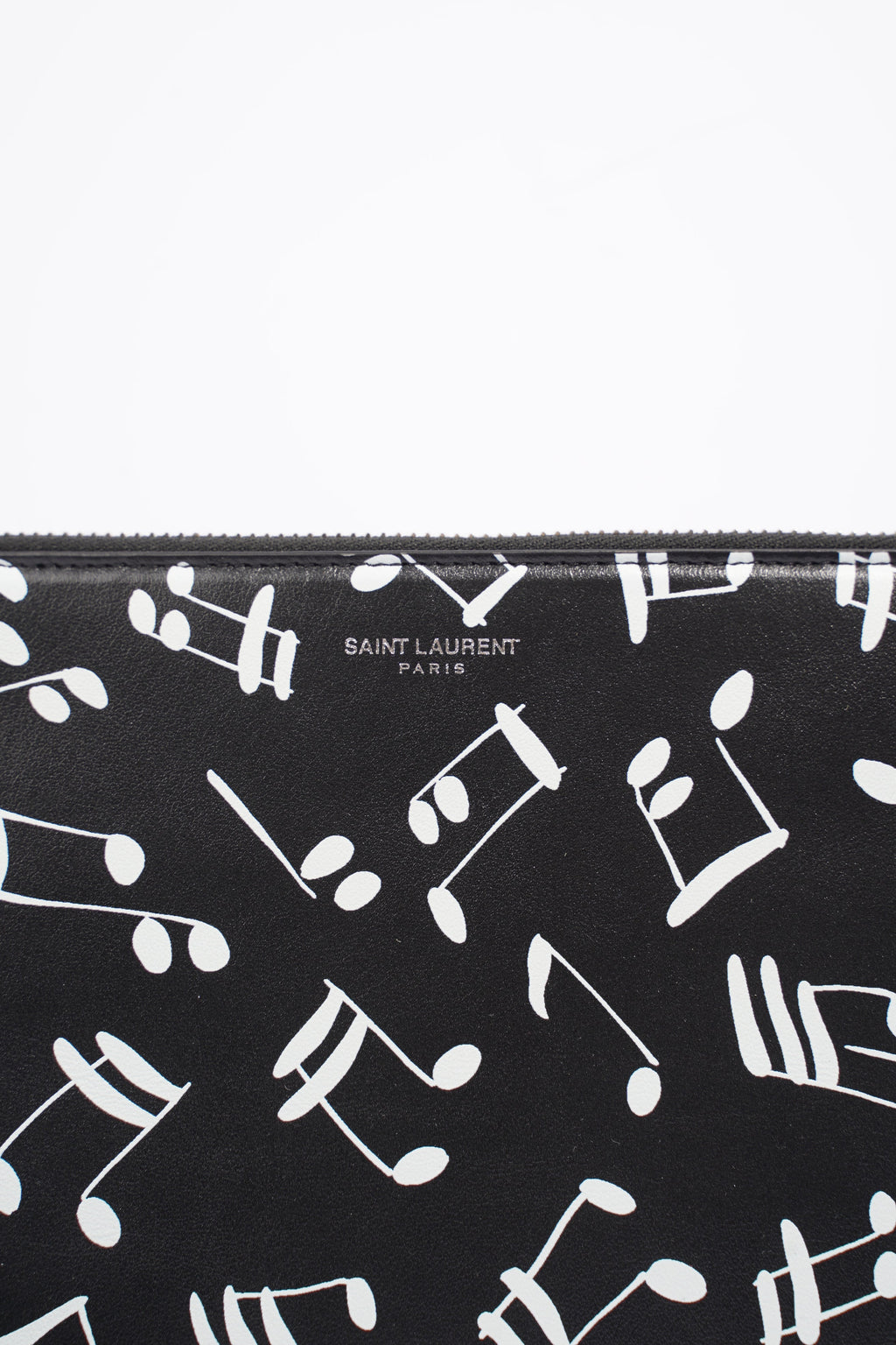 Saint Laurent Musical Notes Pouch Black / White Calfskin Leather