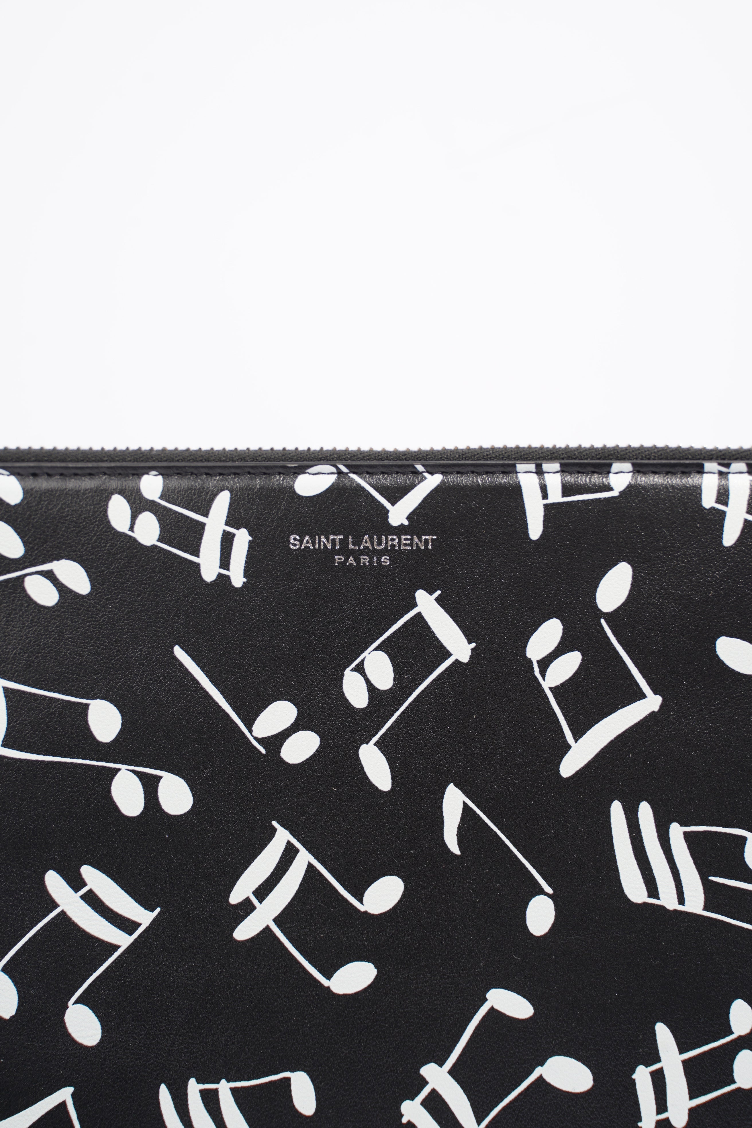 Saint Laurent Musical Notes Pouch Black / White Calfskin Leather