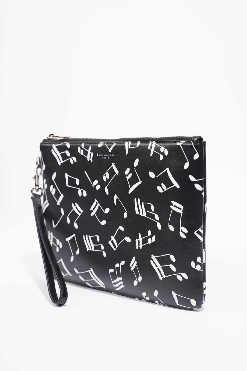 Saint Laurent Musical Notes Pouch Black / White Calfskin Leather
