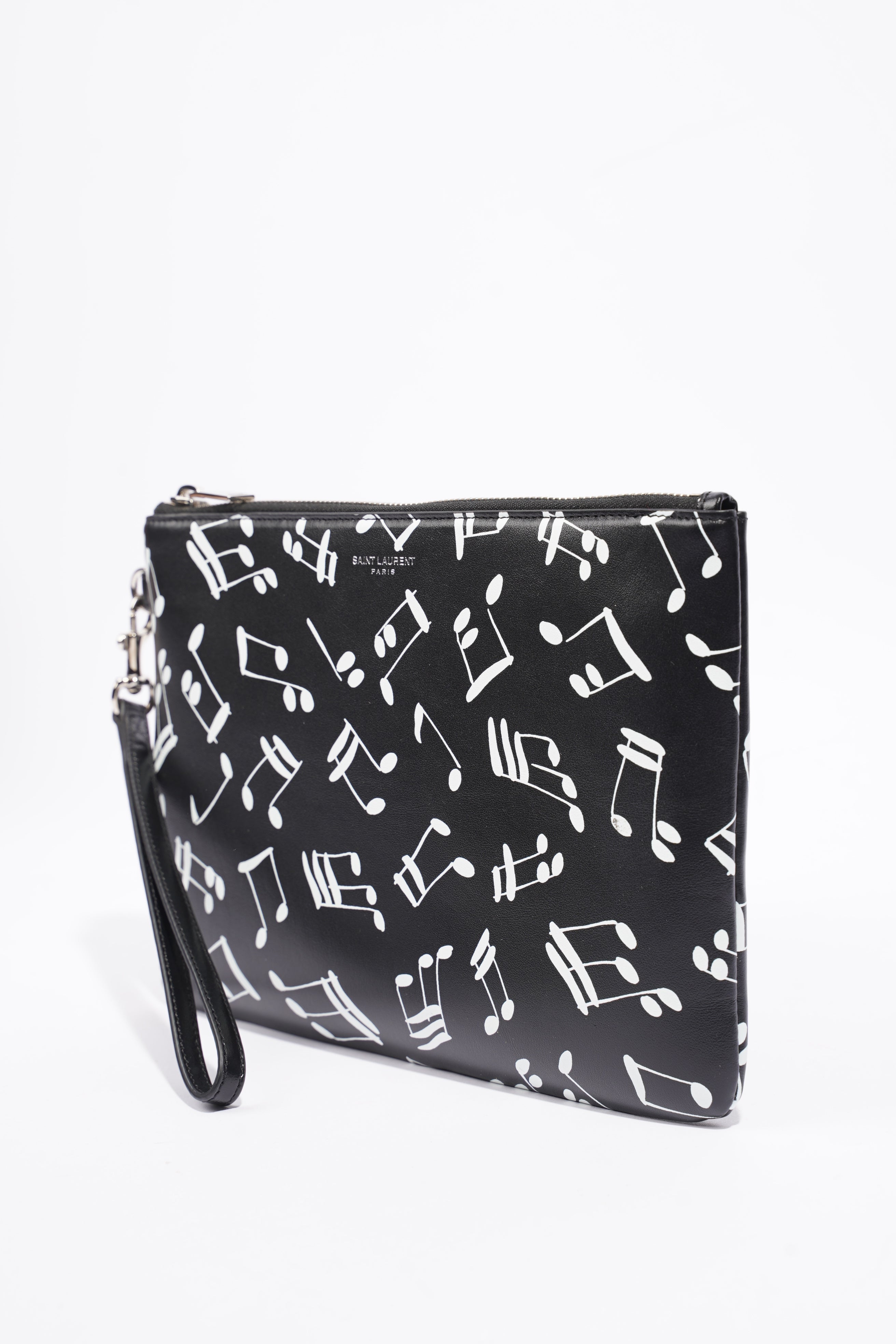 Saint Laurent Musical Notes Pouch Black / White Calfskin Leather