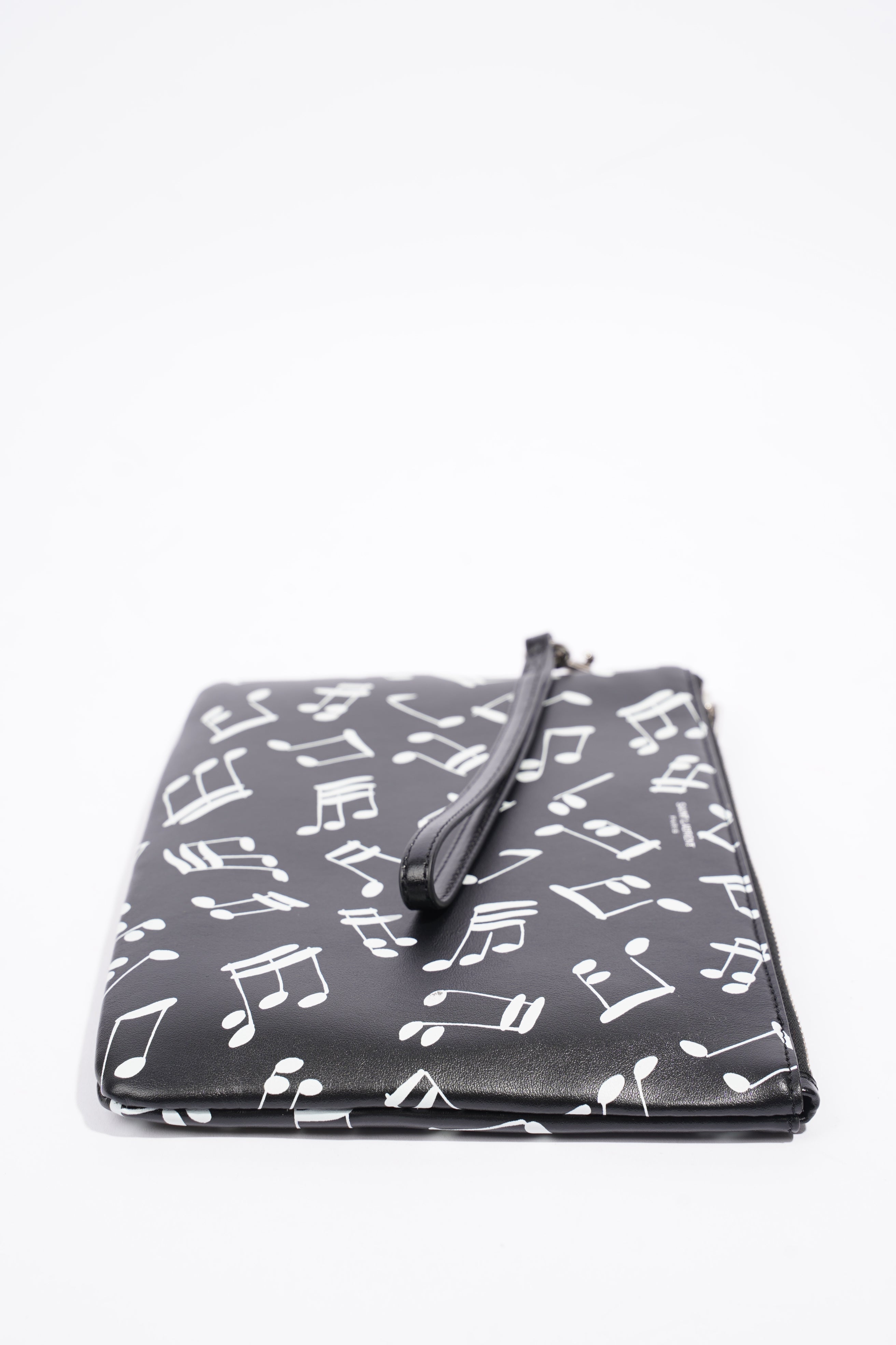 Saint Laurent Musical Notes Pouch Black / White Calfskin Leather