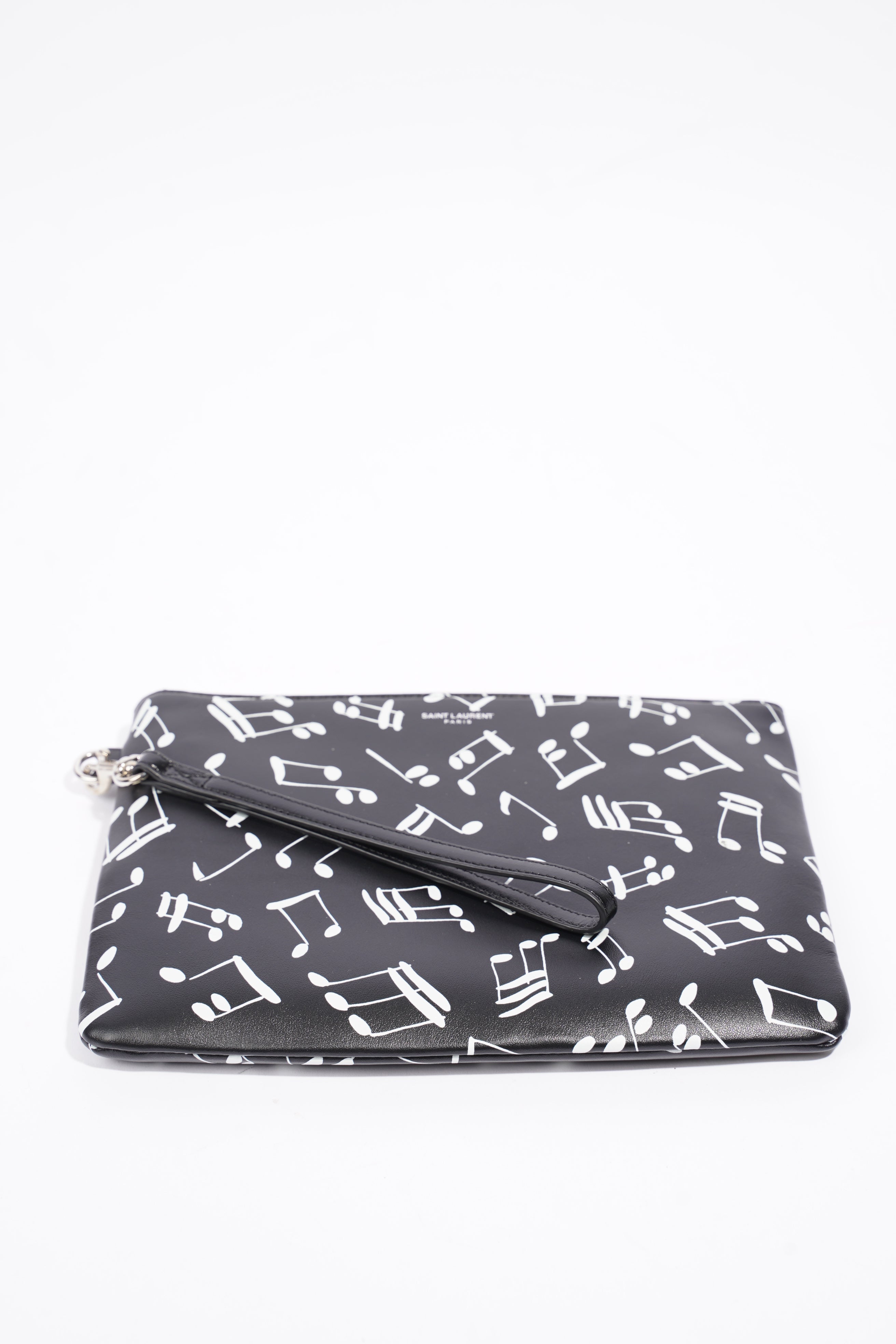 Saint Laurent Musical Notes Pouch Black / White Calfskin Leather