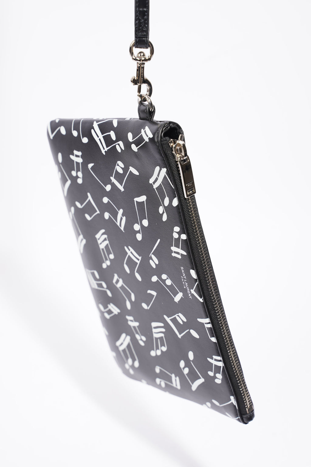 Saint Laurent Musical Notes Pouch Black / White Calfskin Leather