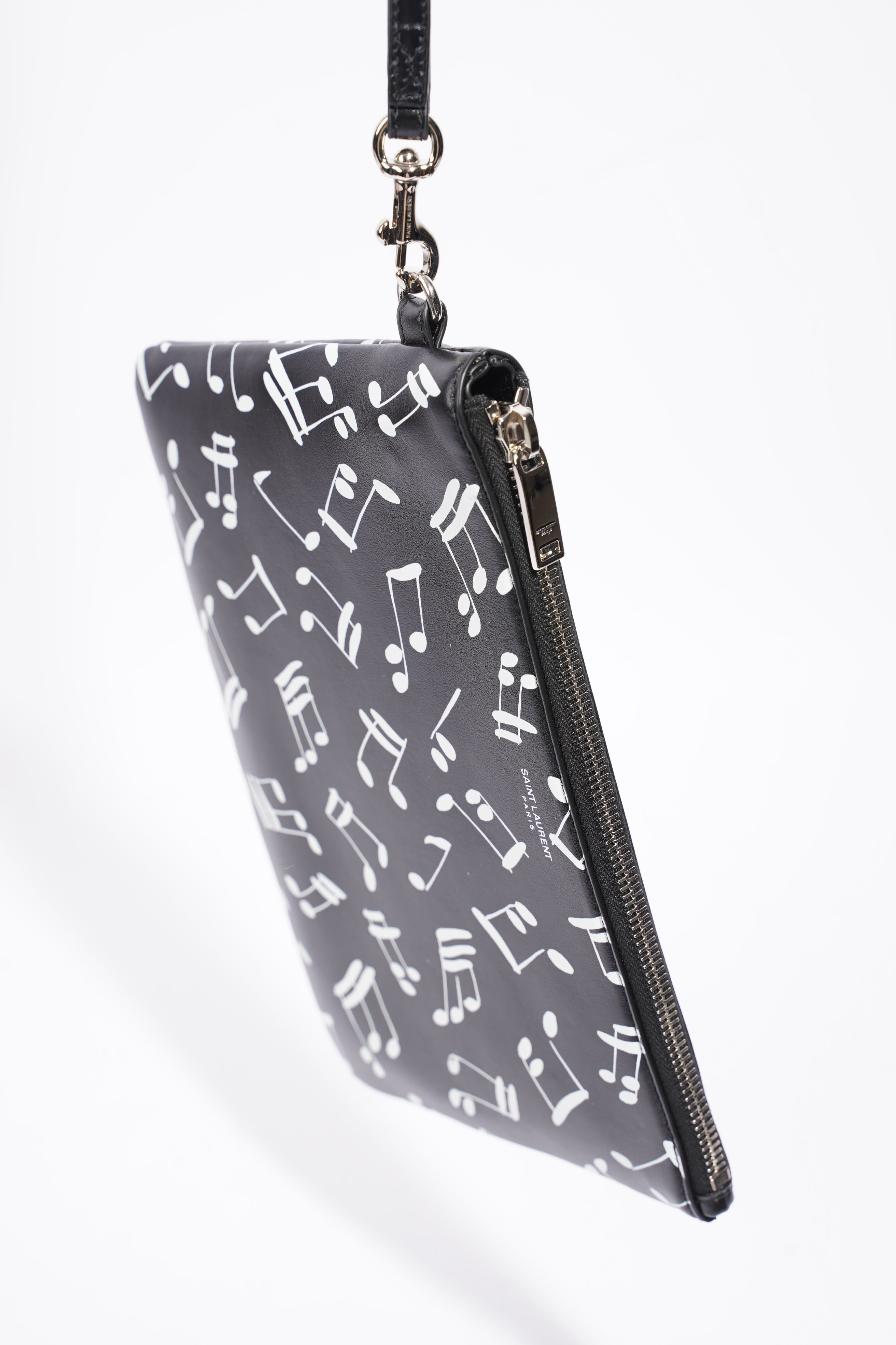 Saint Laurent Musical Notes Pouch Black / White Calfskin Leather