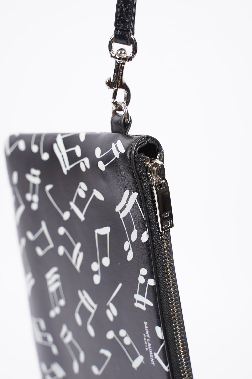 Saint Laurent Musical Notes Pouch Black / White Calfskin Leather