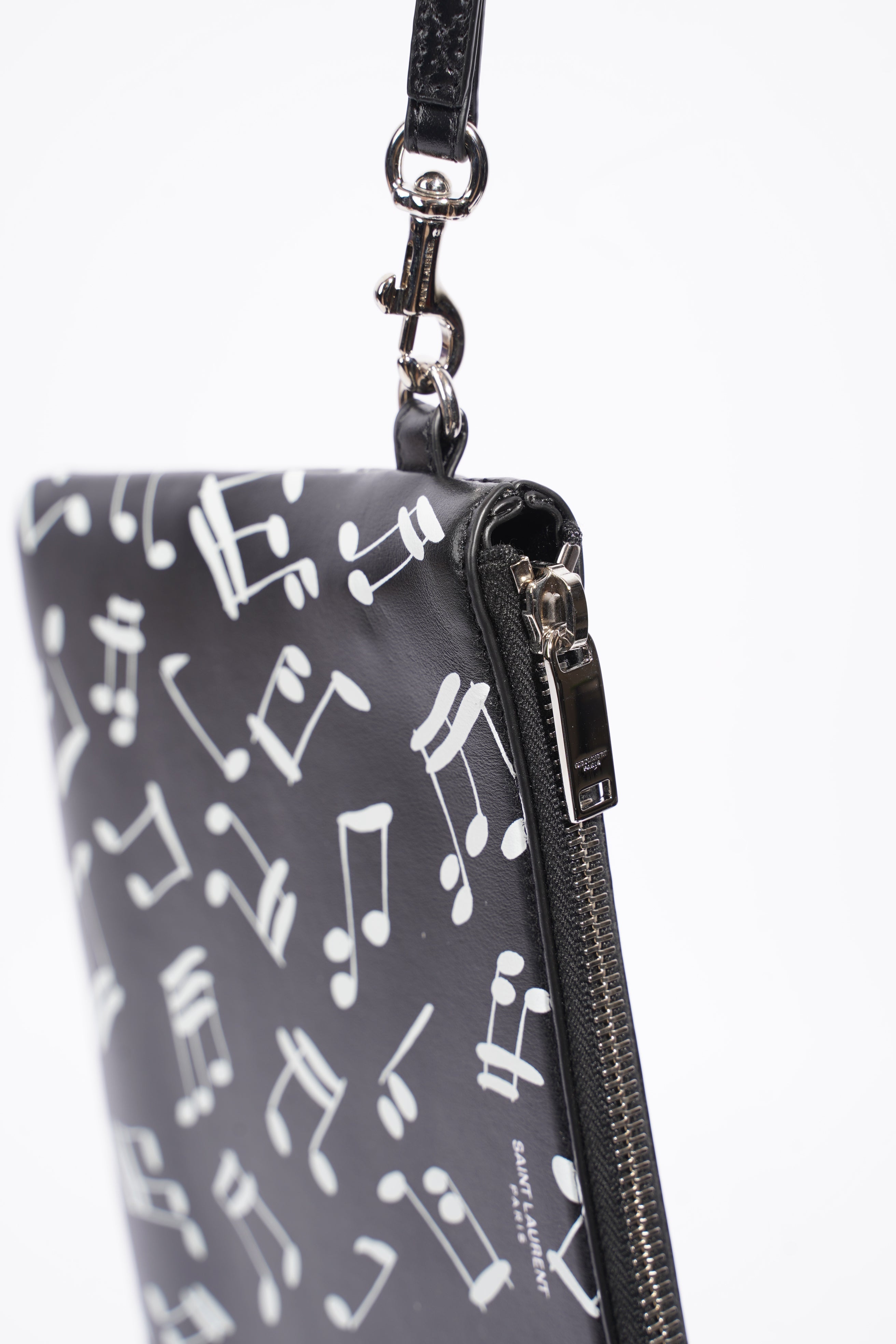 Saint Laurent Musical Notes Pouch Black / White Calfskin Leather