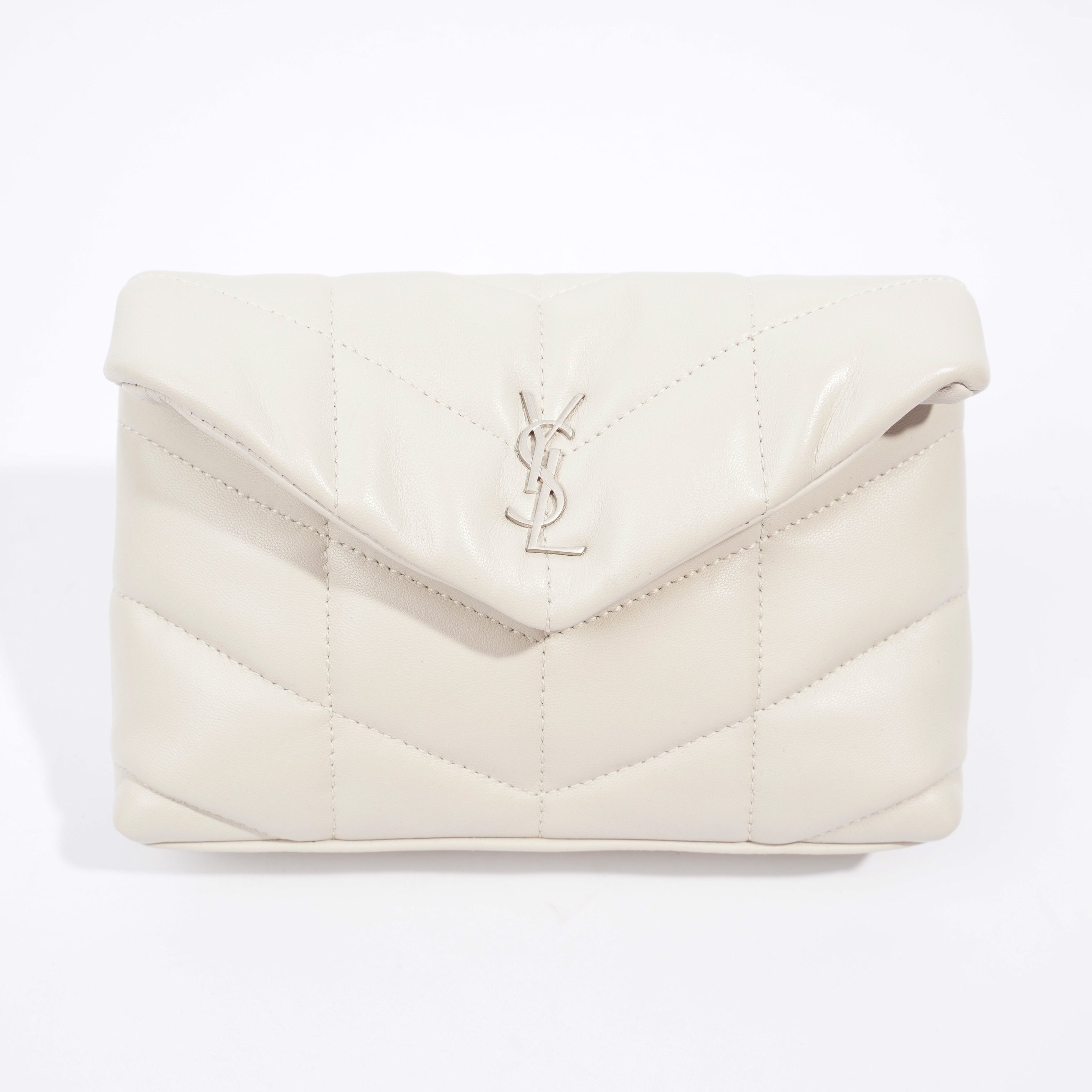 Saint Laurent Monogram Puffer With Card Holder Cream Small