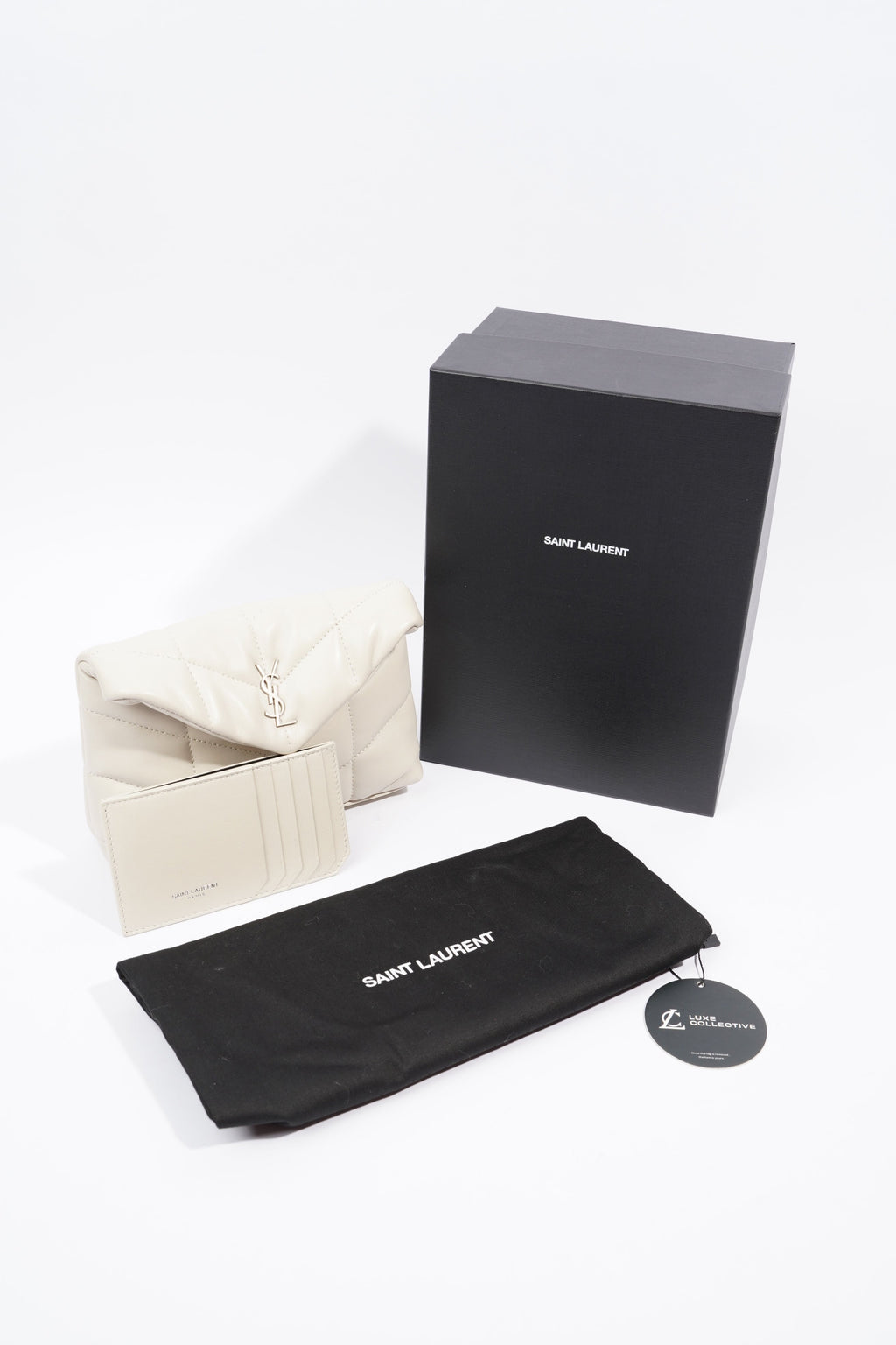 Saint Laurent Monogram Puffer With Card Holder Cream Small