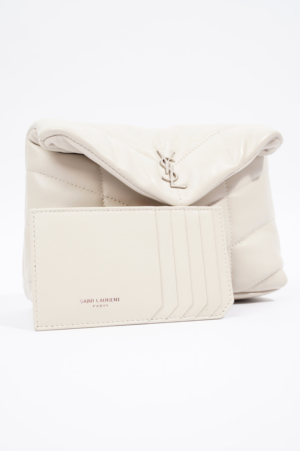 Saint Laurent Monogram Puffer With Card Holder Cream Small