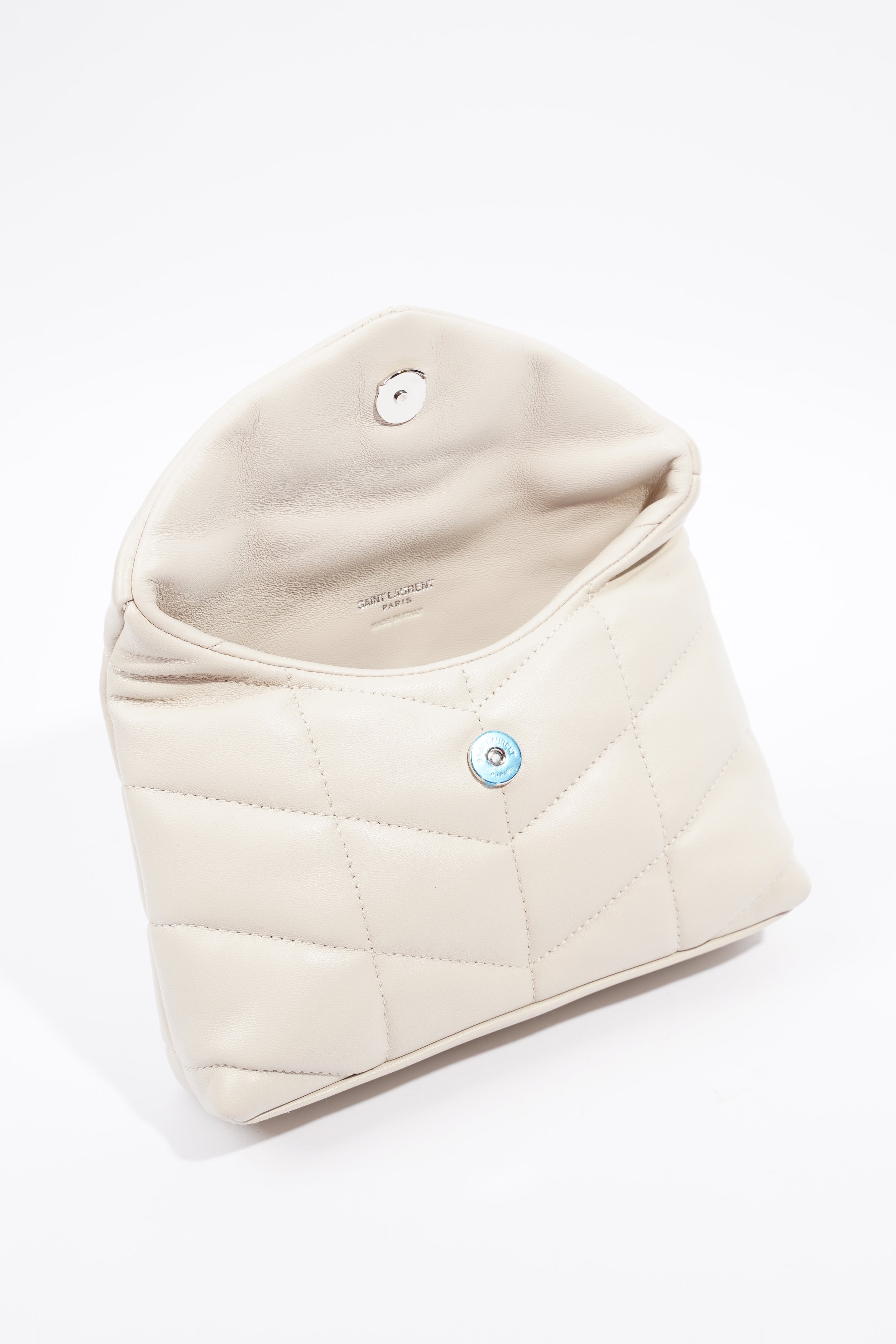 Saint Laurent Monogram Puffer With Card Holder Cream Small