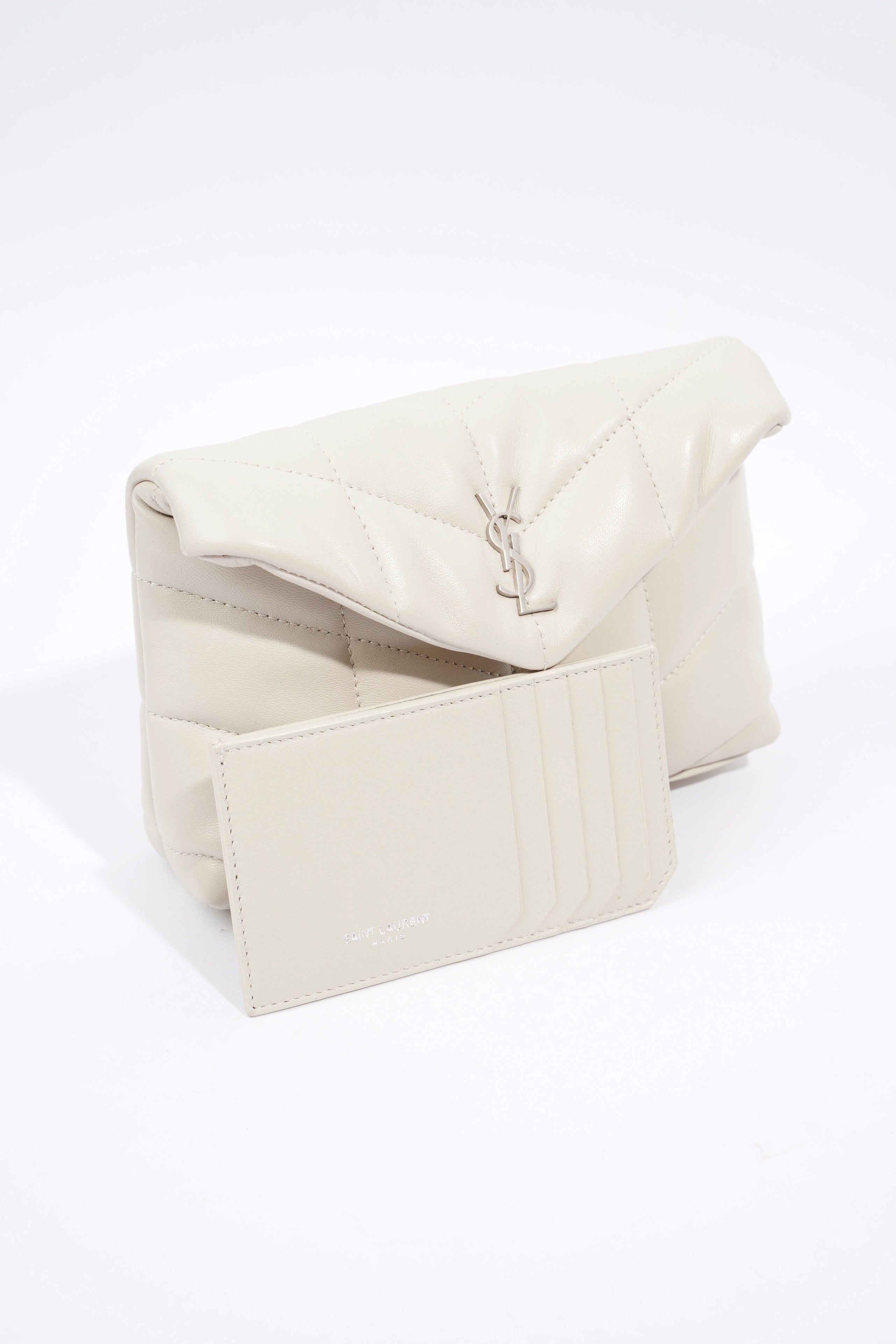 Saint Laurent Monogram Puffer With Card Holder Cream Small