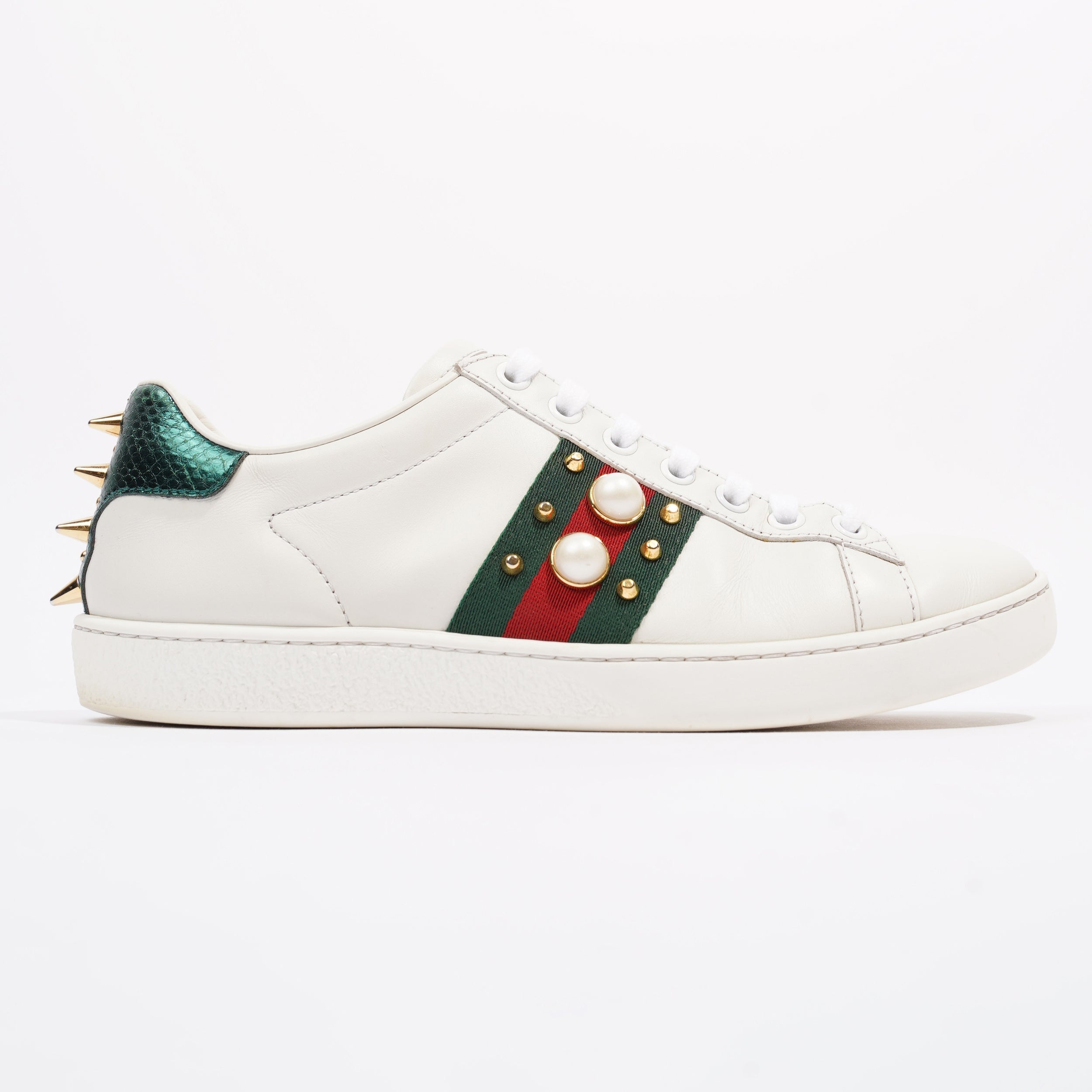 Gucci Ace Pearl And Spike White / Red / Green Leather EU 36 UK 3