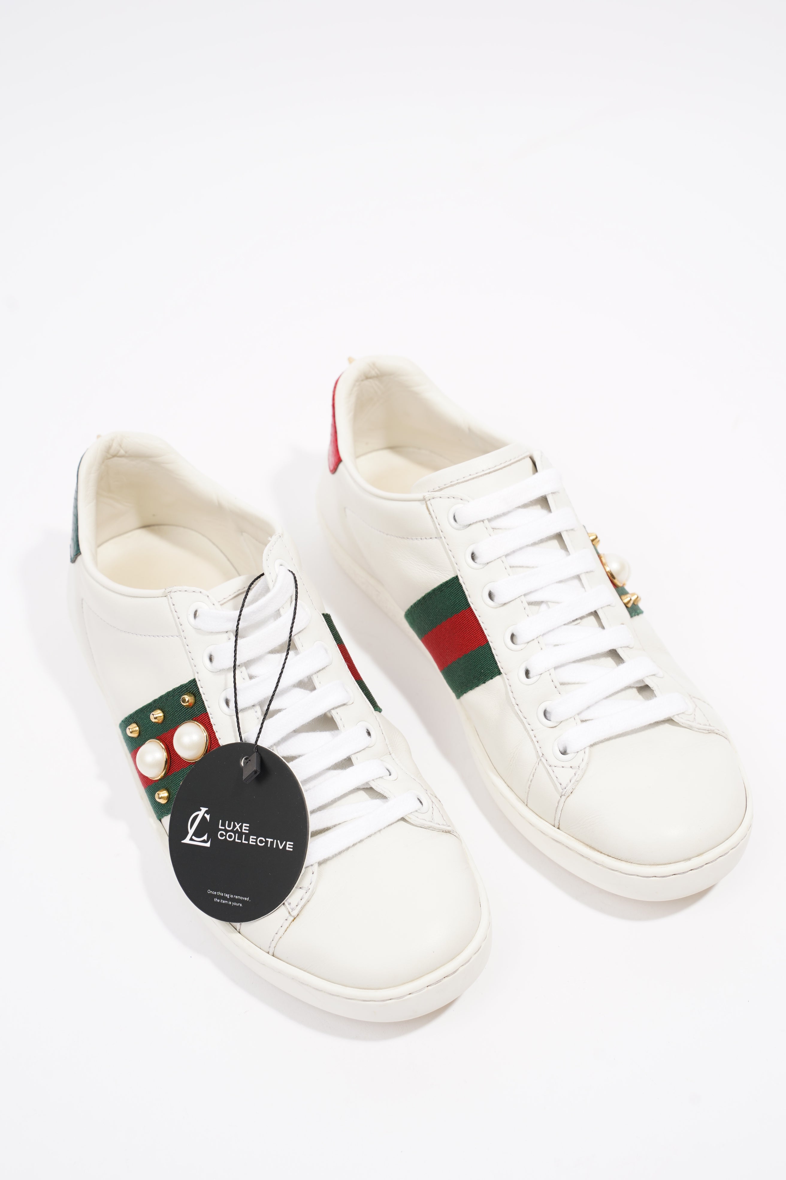 Gucci Ace Pearl And Spike White / Red / Green Leather EU 36 UK 3