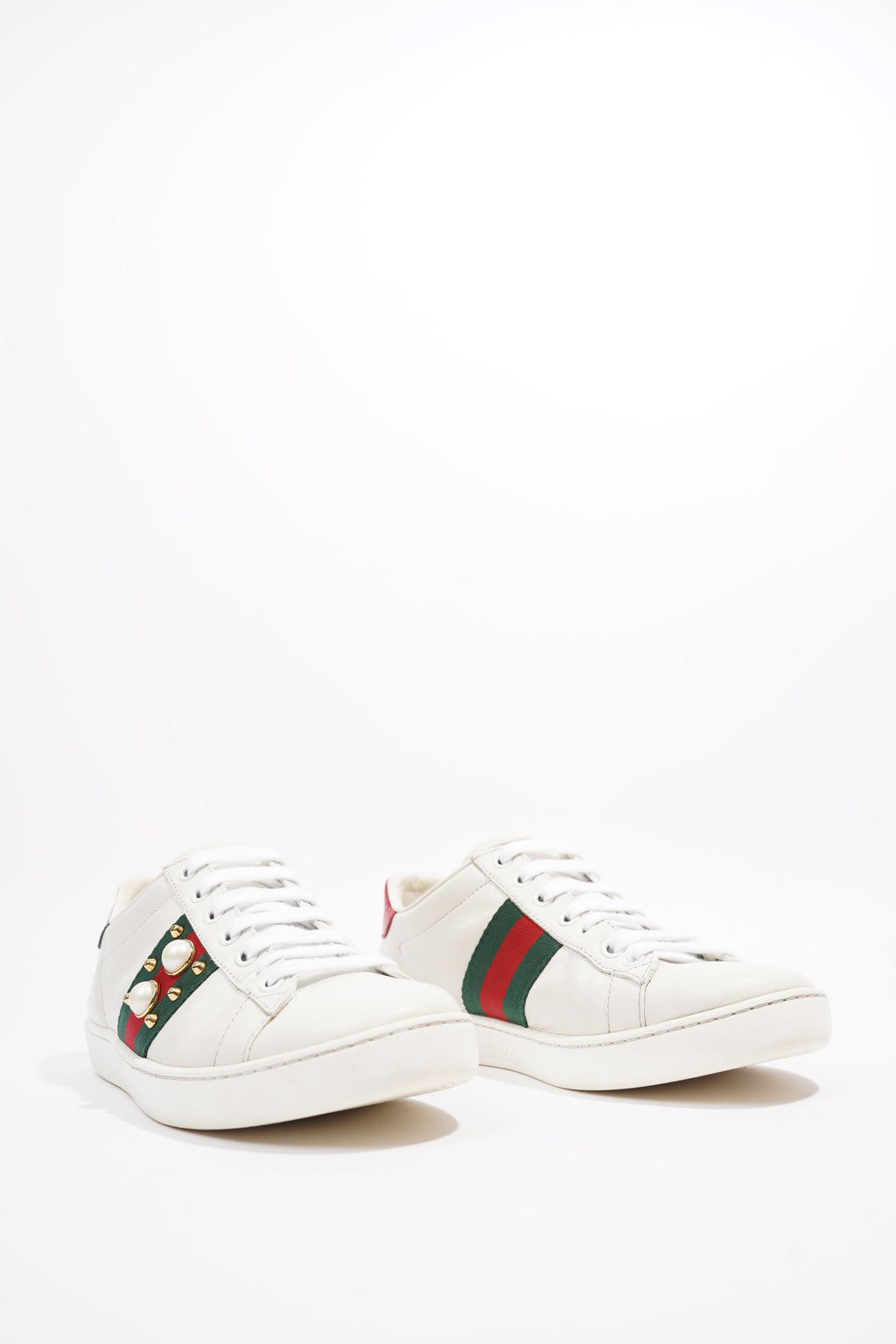 Gucci Ace Pearl And Spike White / Red / Green Leather EU 36 UK 3