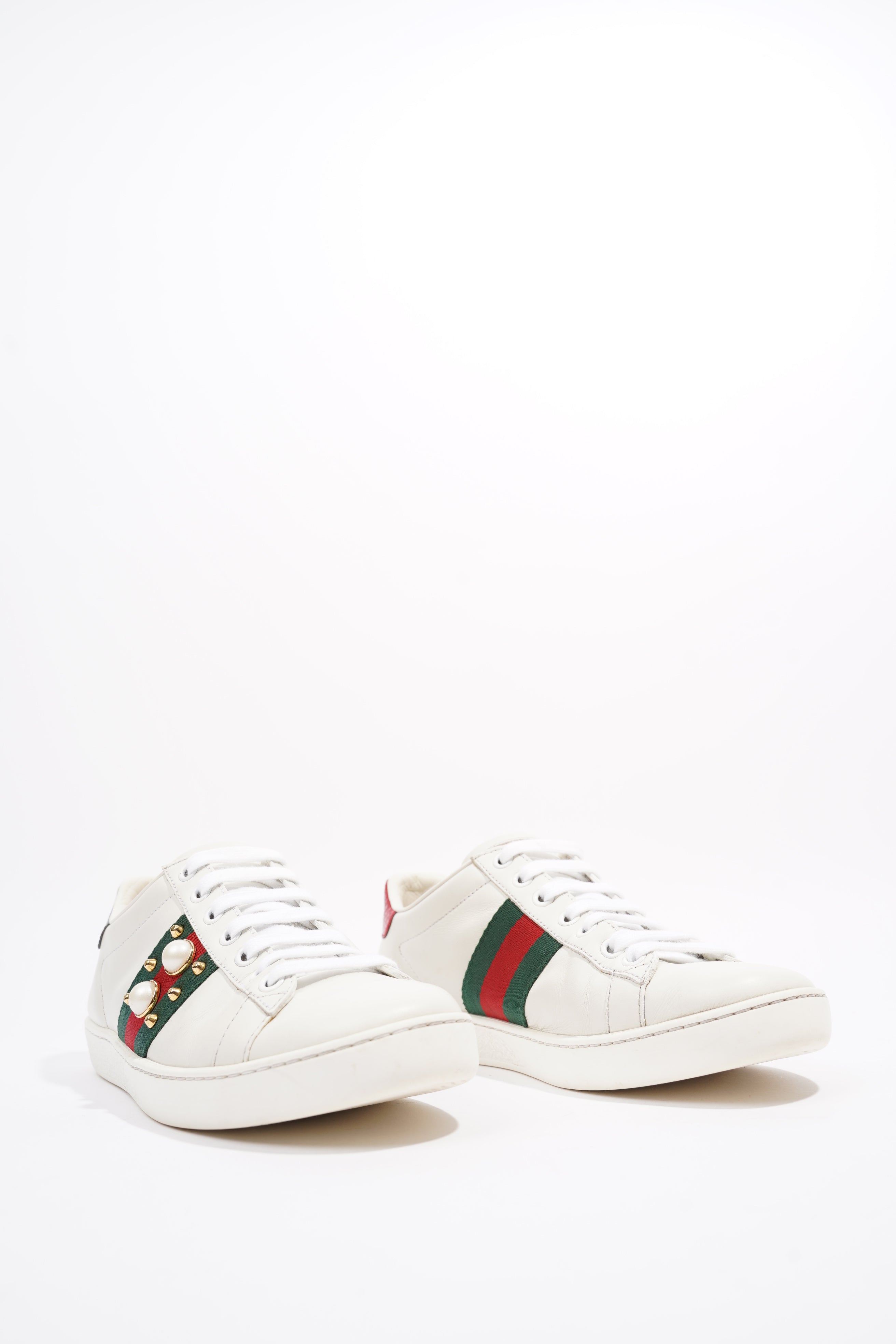 Gucci Ace Pearl And Spike White / Red / Green Leather EU 36 UK 3