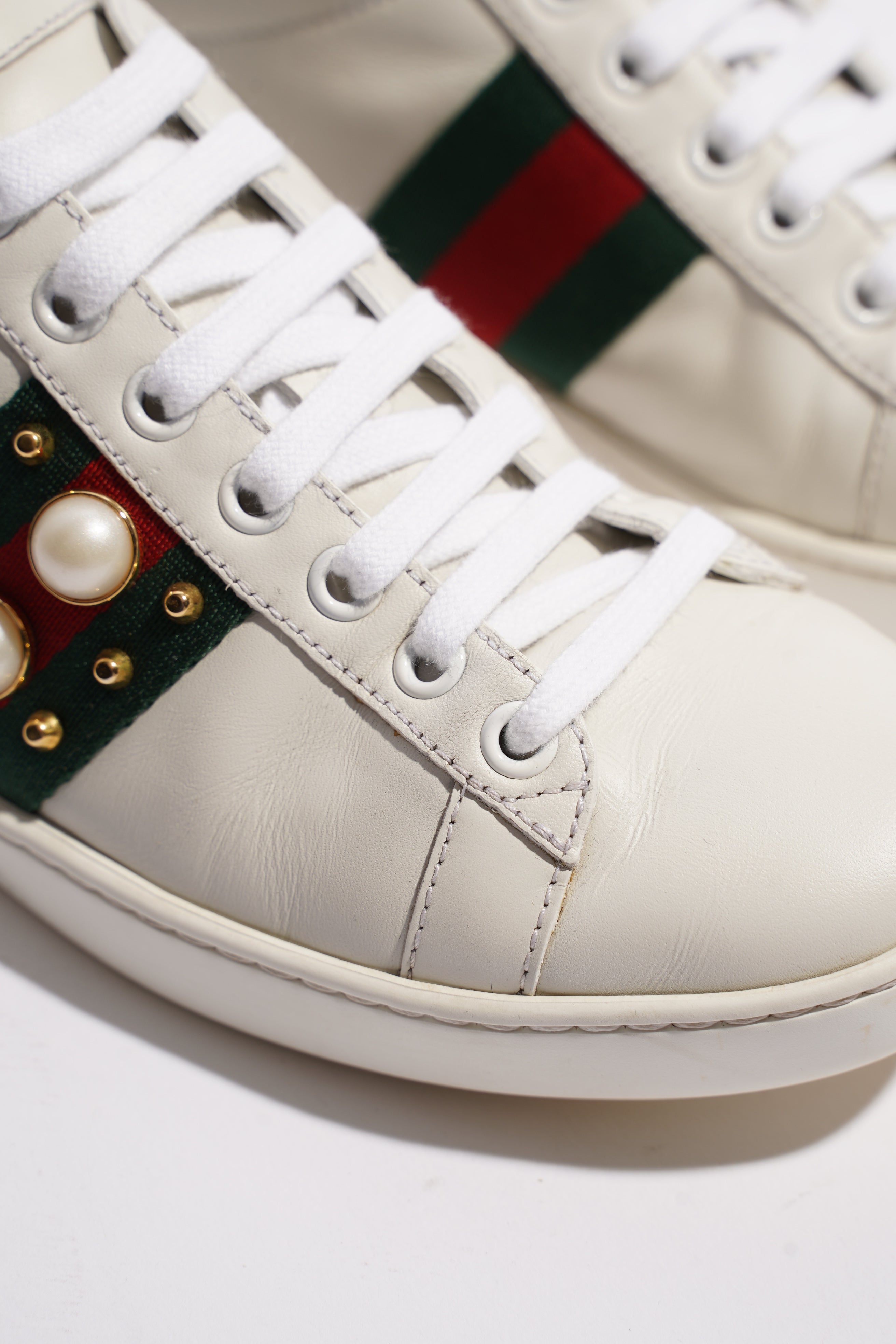 Gucci Ace Pearl And Spike White / Red / Green Leather EU 36 UK 3