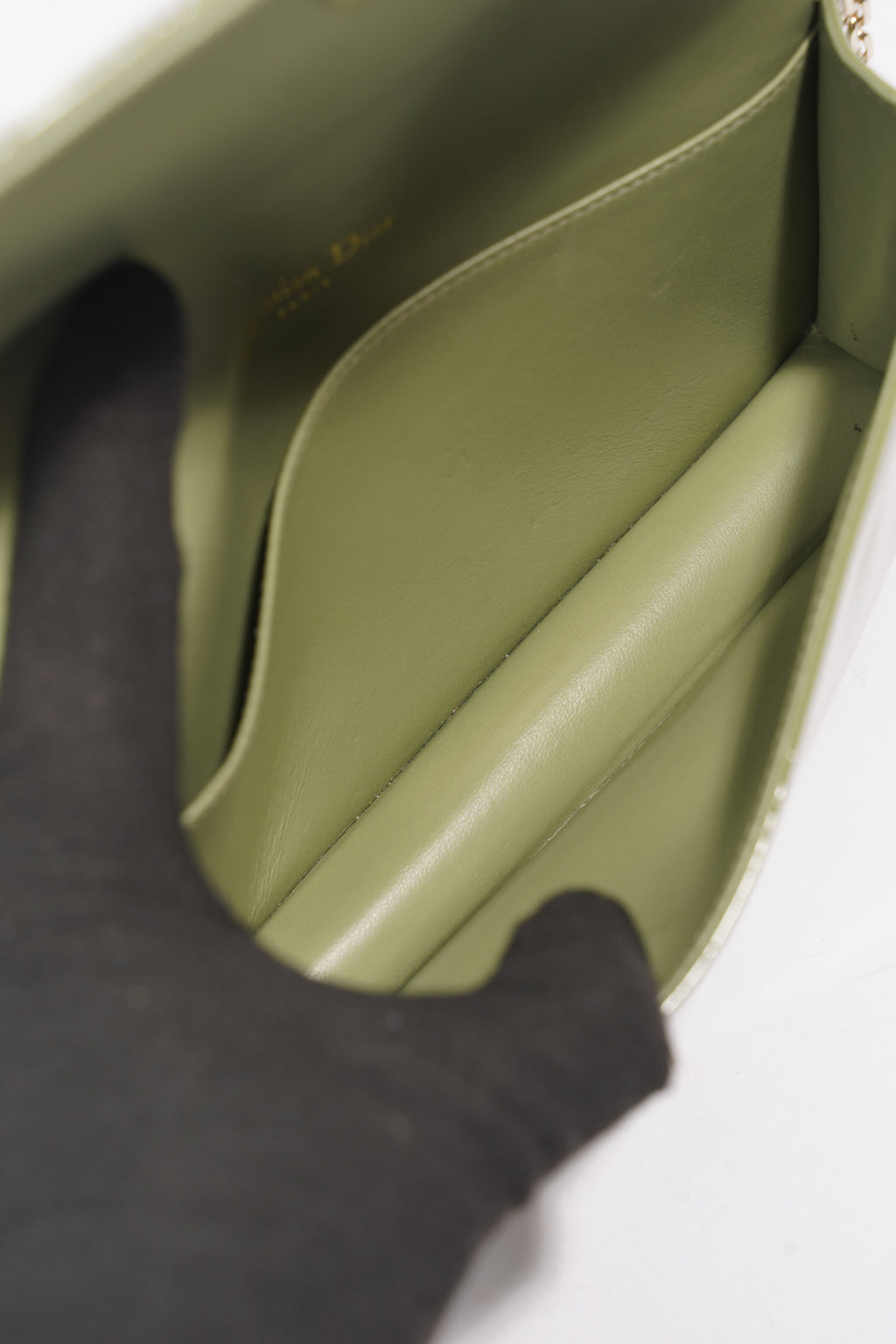 Christian Dior Lady Dior Pouch Olive Green Patent Leather