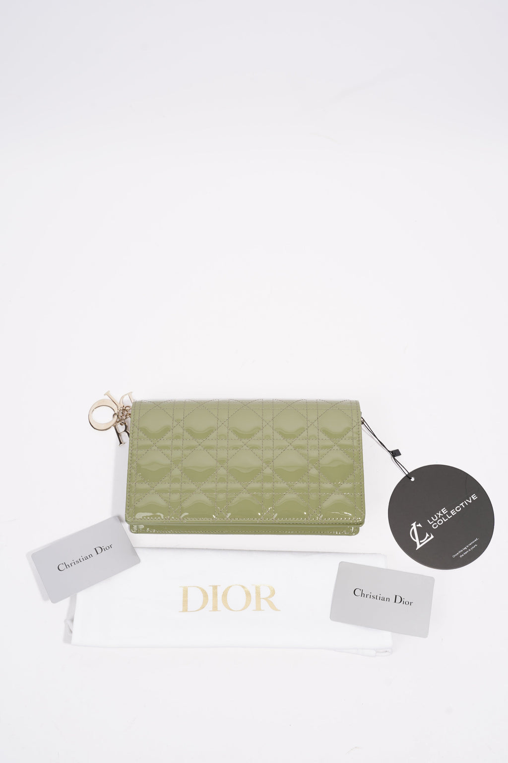 Christian Dior Lady Dior Pouch Olive Green Patent Leather