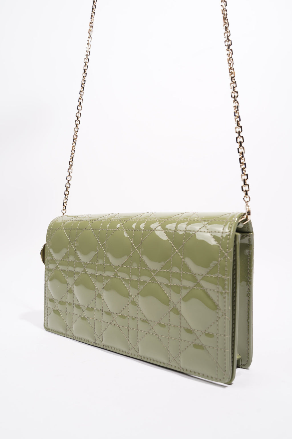 Christian Dior Lady Dior Pouch Olive Green Patent Leather