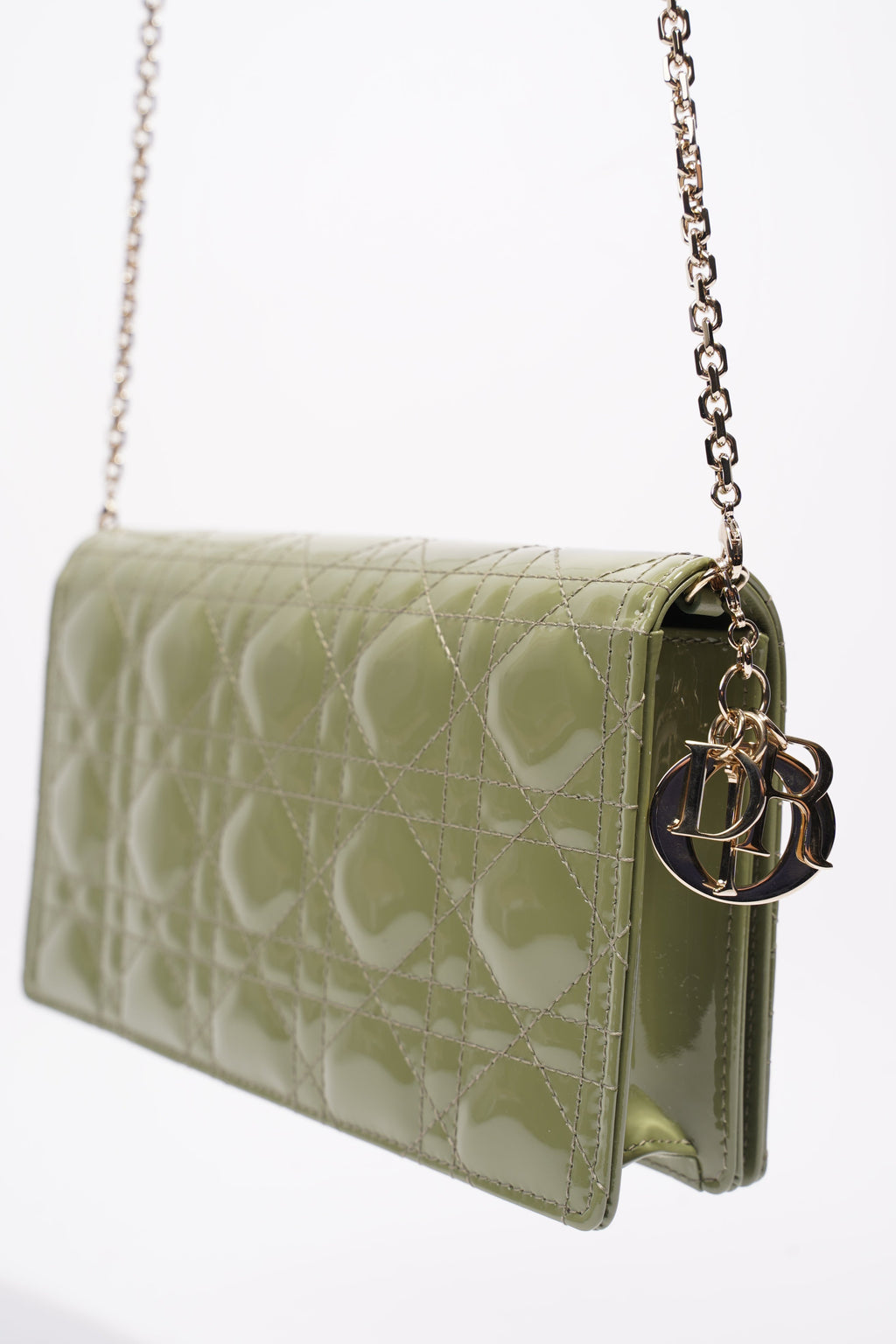 Christian Dior Lady Dior Pouch Olive Green Patent Leather