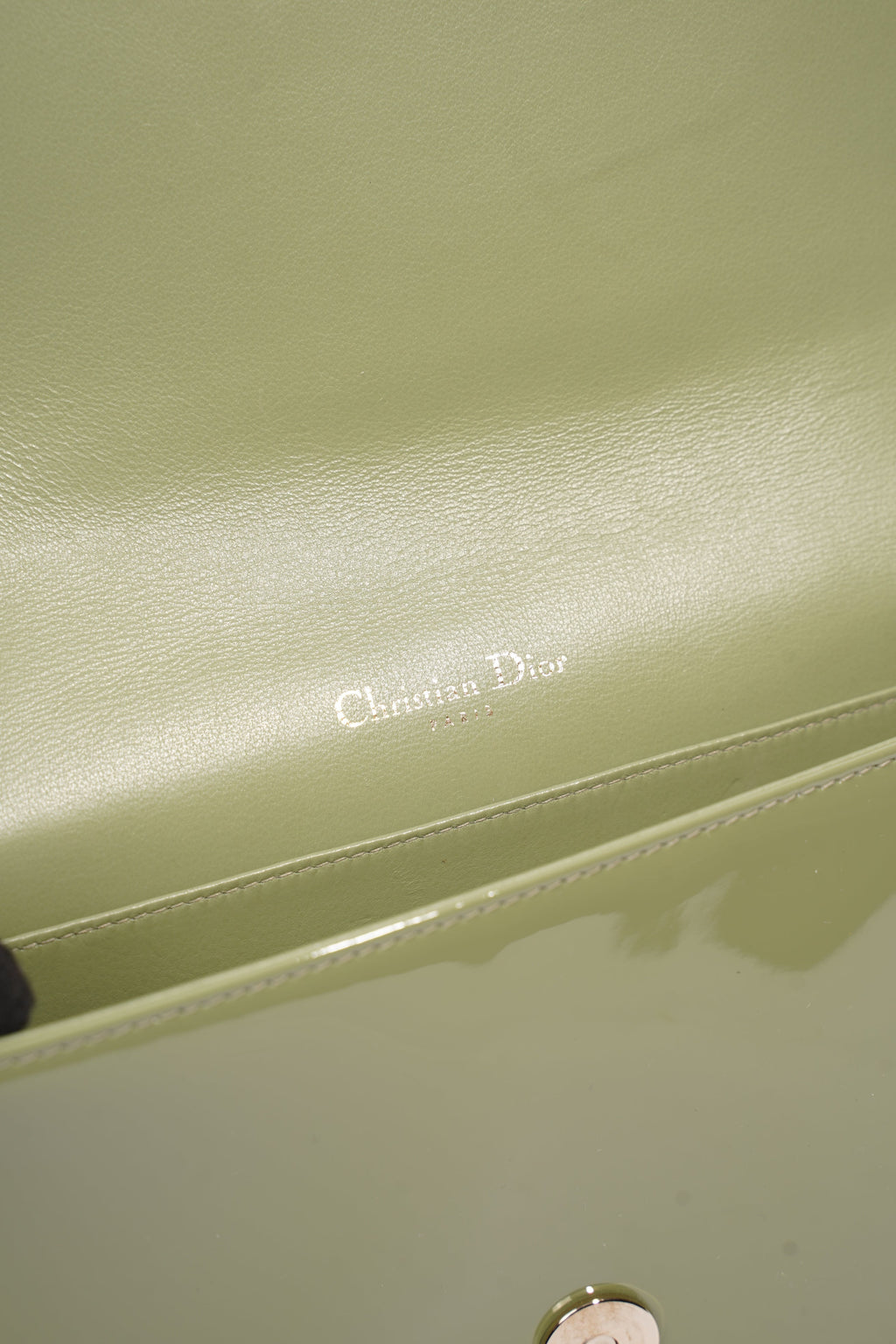 Christian Dior Lady Dior Pouch Olive Green Patent Leather