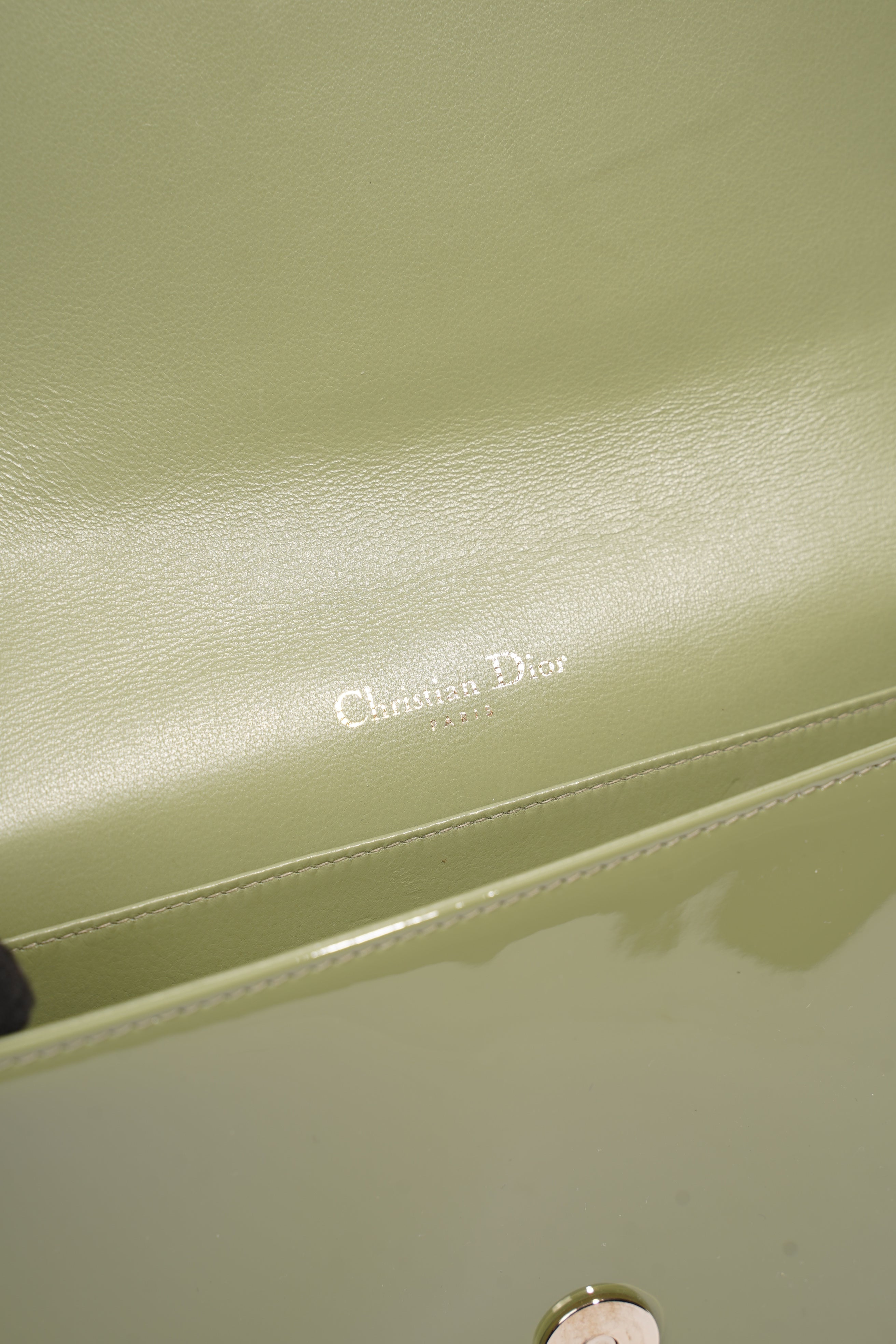 Christian Dior Lady Dior Pouch Olive Green Patent Leather