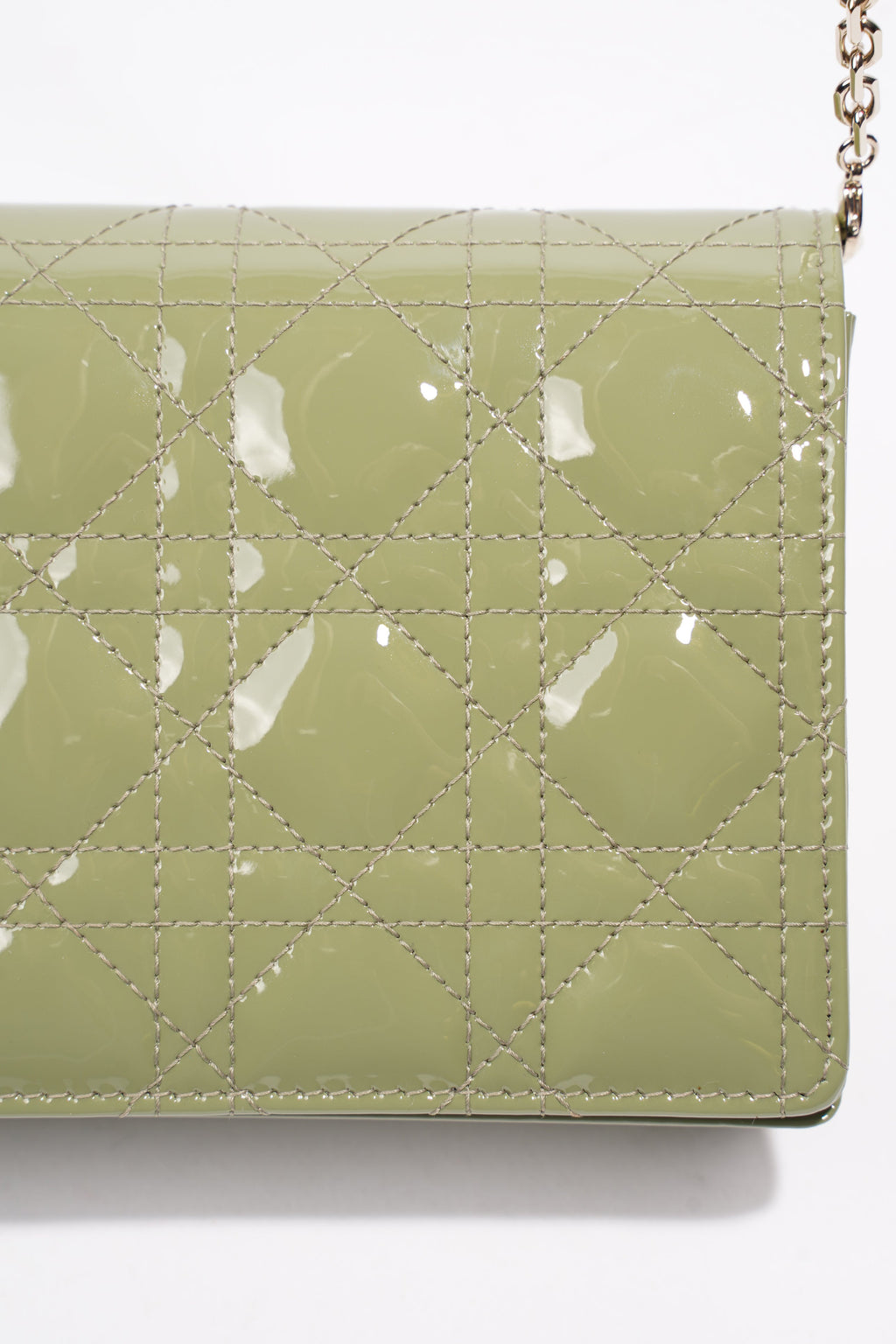 Christian Dior Lady Dior Pouch Olive Green Patent Leather