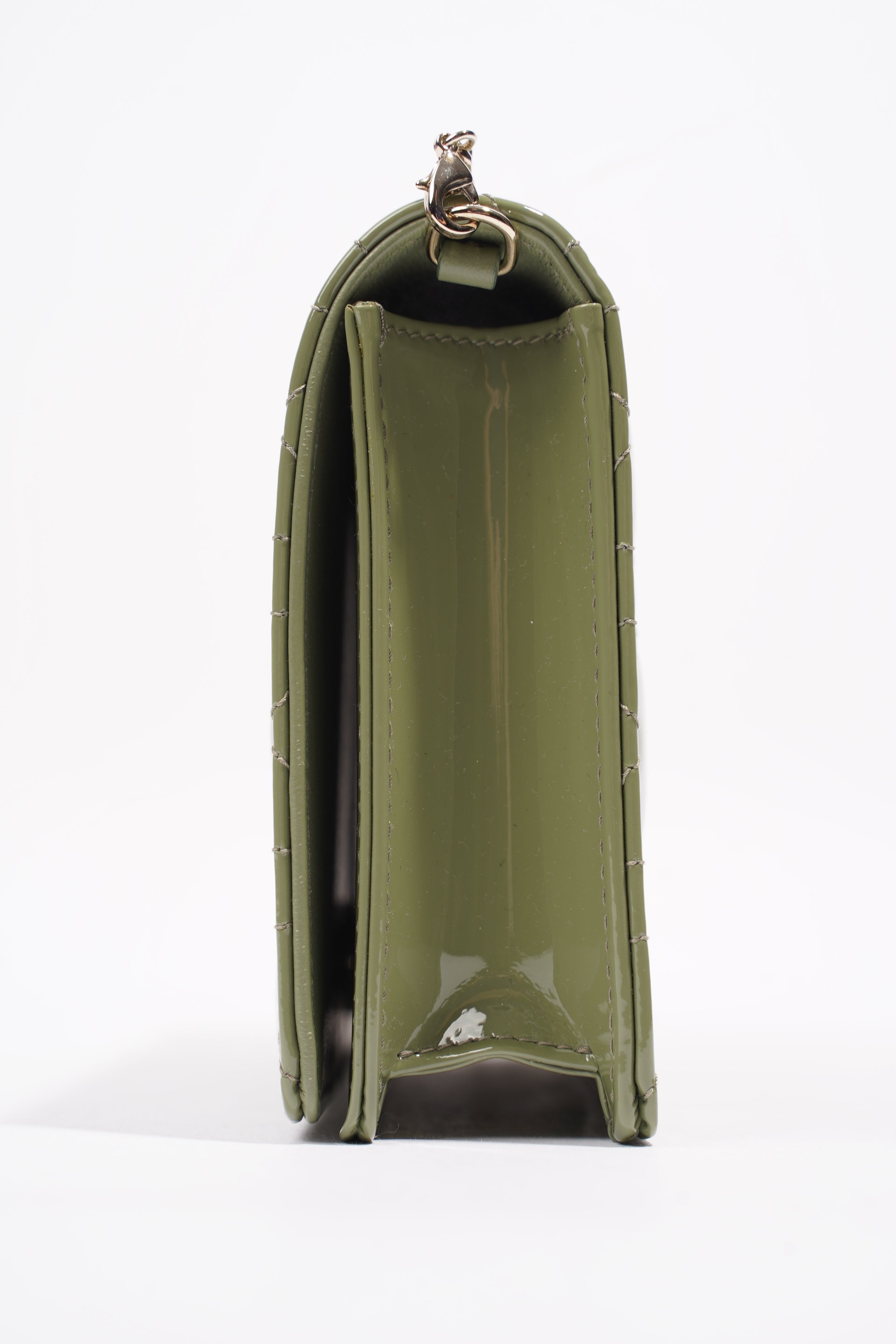Christian Dior Lady Dior Pouch Olive Green Patent Leather