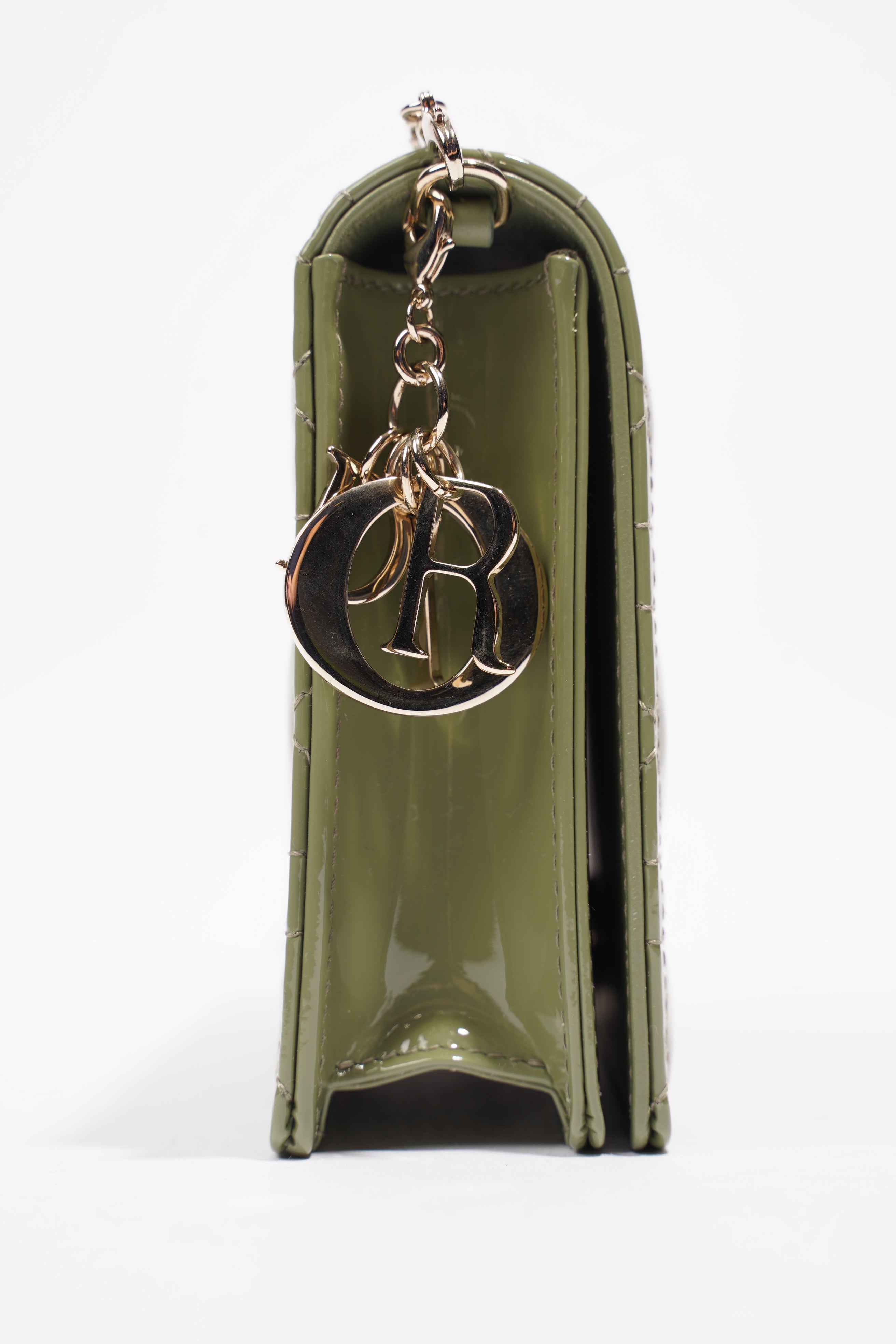 Christian Dior Lady Dior Pouch Olive Green Patent Leather