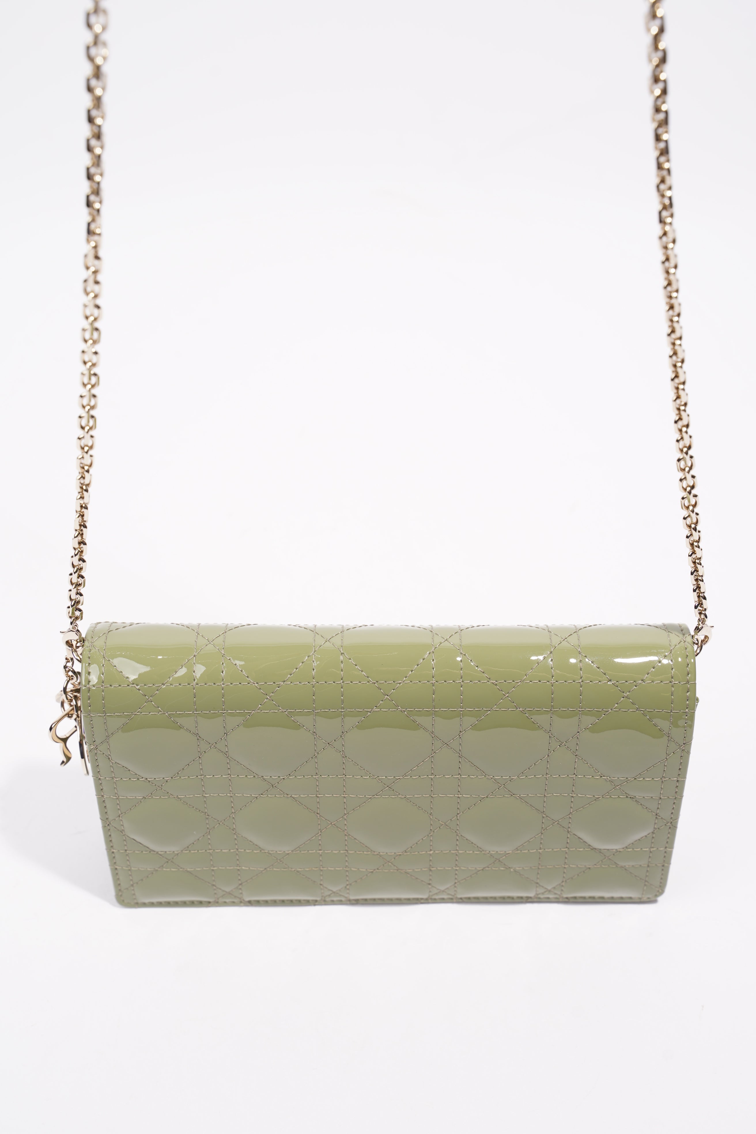 Christian Dior Lady Dior Pouch Olive Green Patent Leather