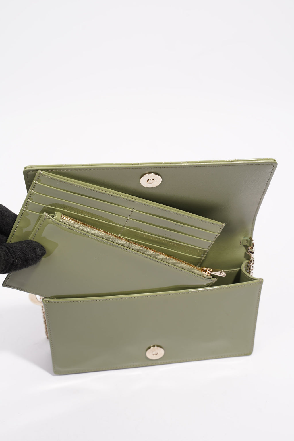 Christian Dior Lady Dior Pouch Olive Green Patent Leather