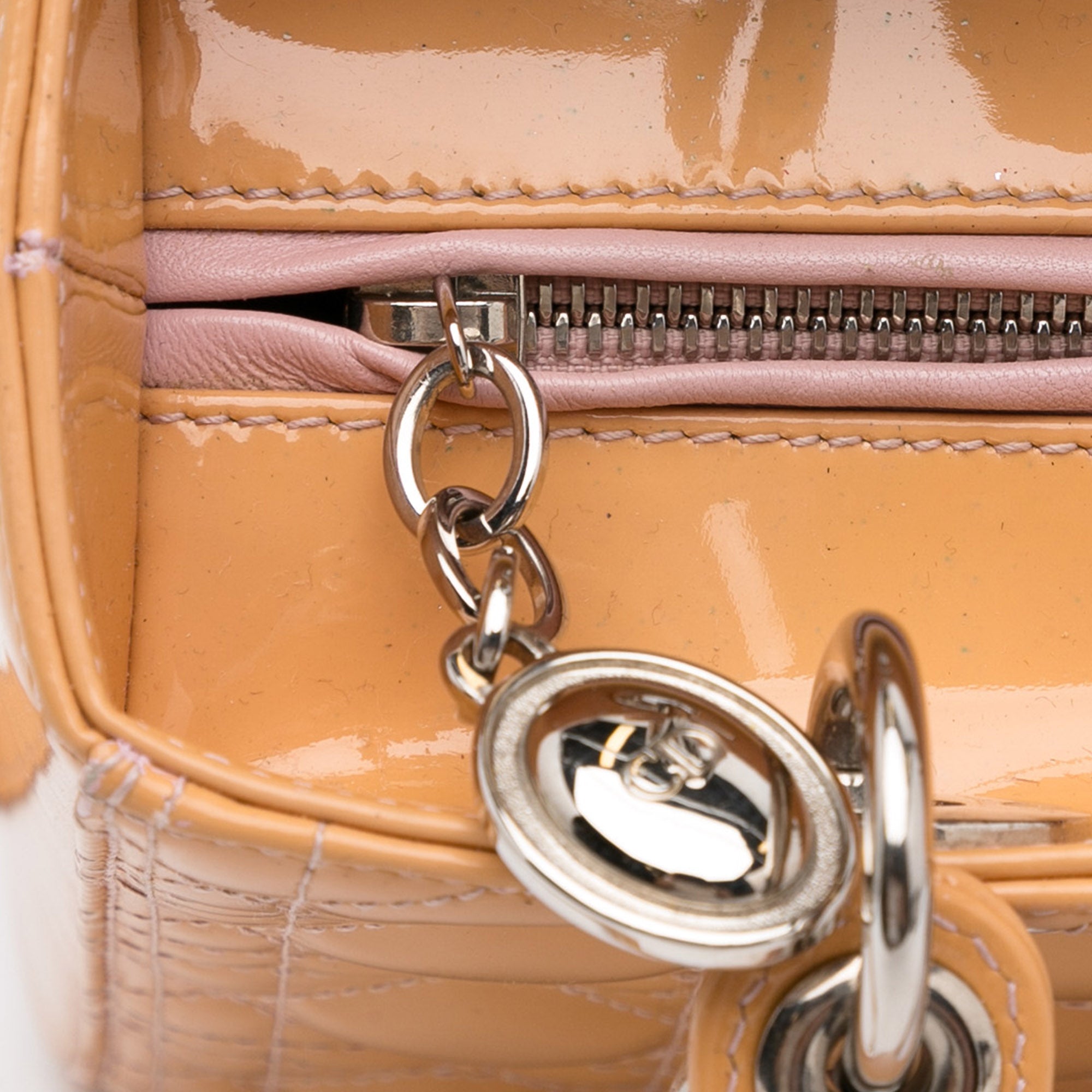 Dior Lady Dior Medium Light Orange Cannage Quilted Patent Leather