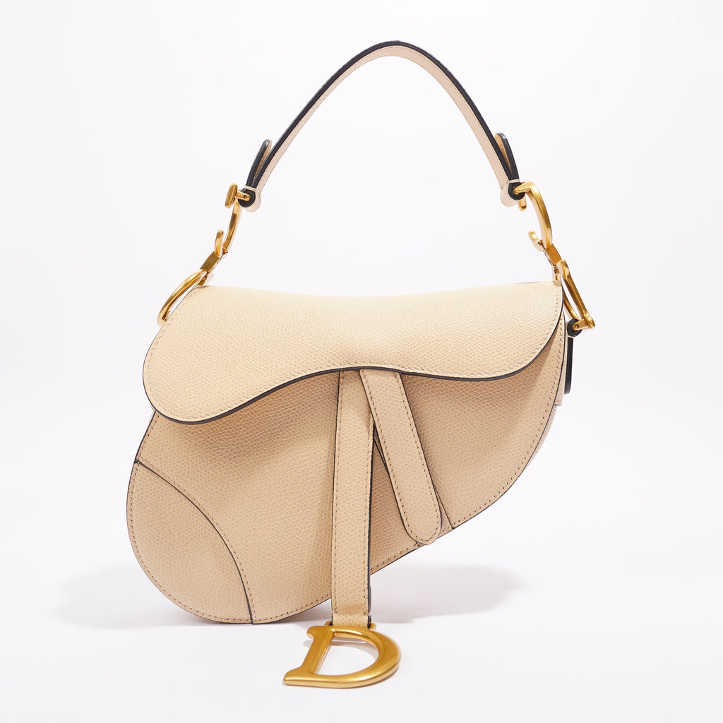 Christian Dior Saddle Bag Beige Saffiano Leather Micro