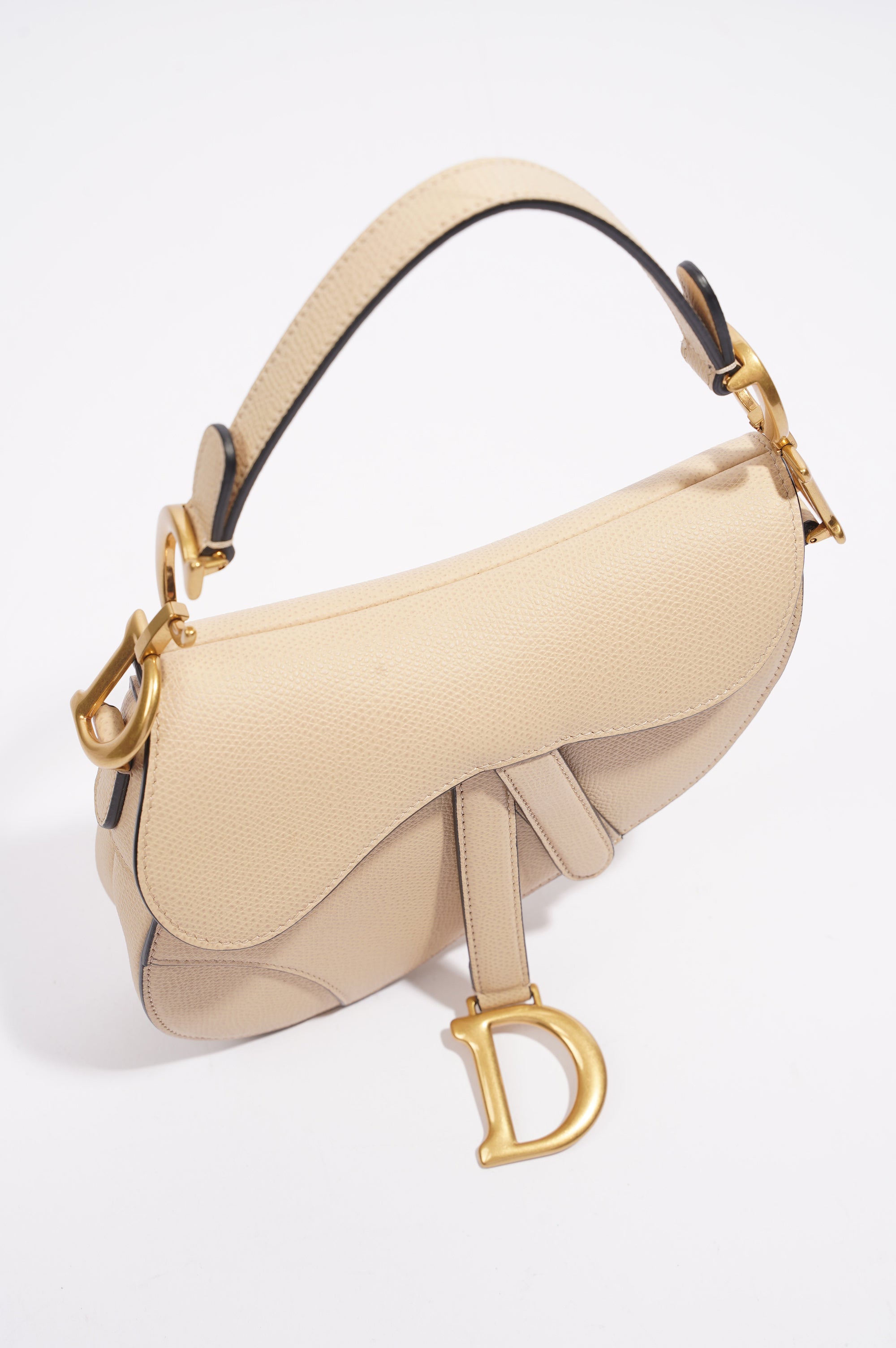 Christian Dior Saddle Bag Beige Saffiano Leather Micro