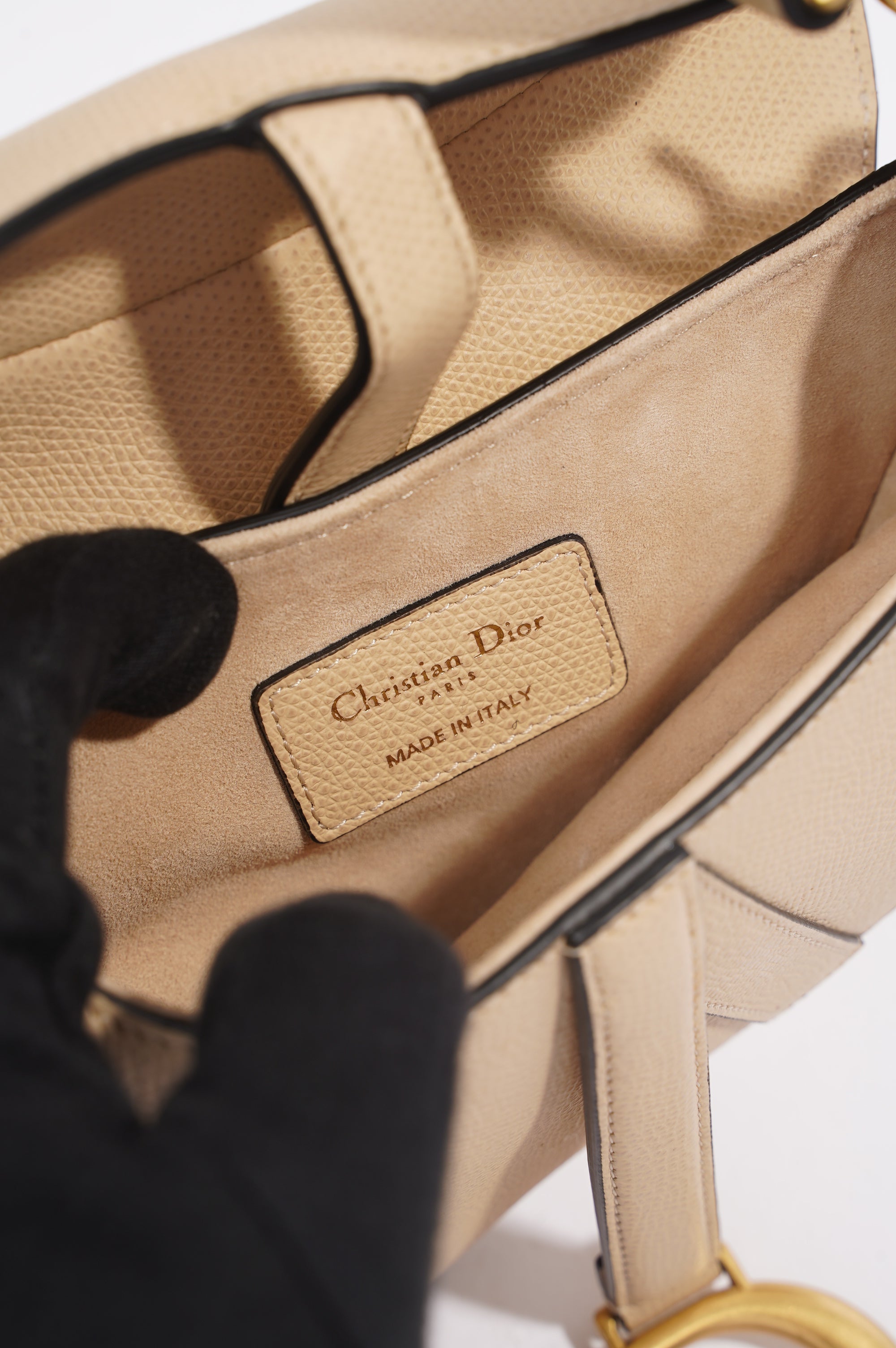 Christian Dior Saddle Bag Beige Saffiano Leather Micro