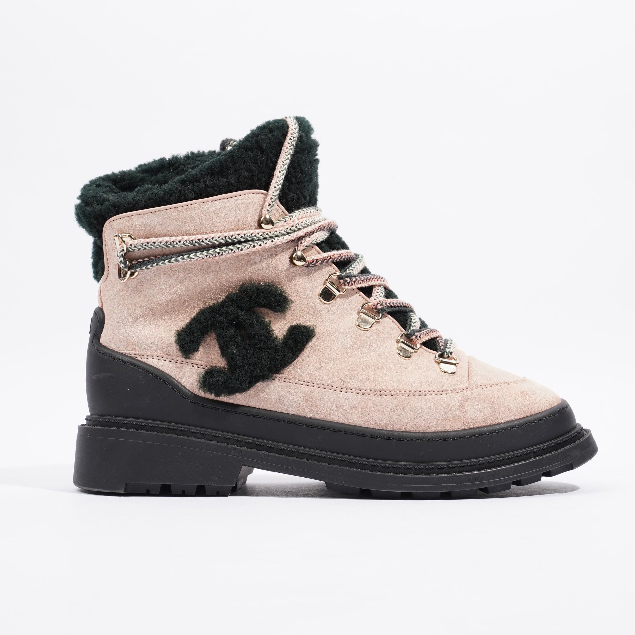 Chanel Shearling Boots Pink / Black Suede EU 38 UK 5