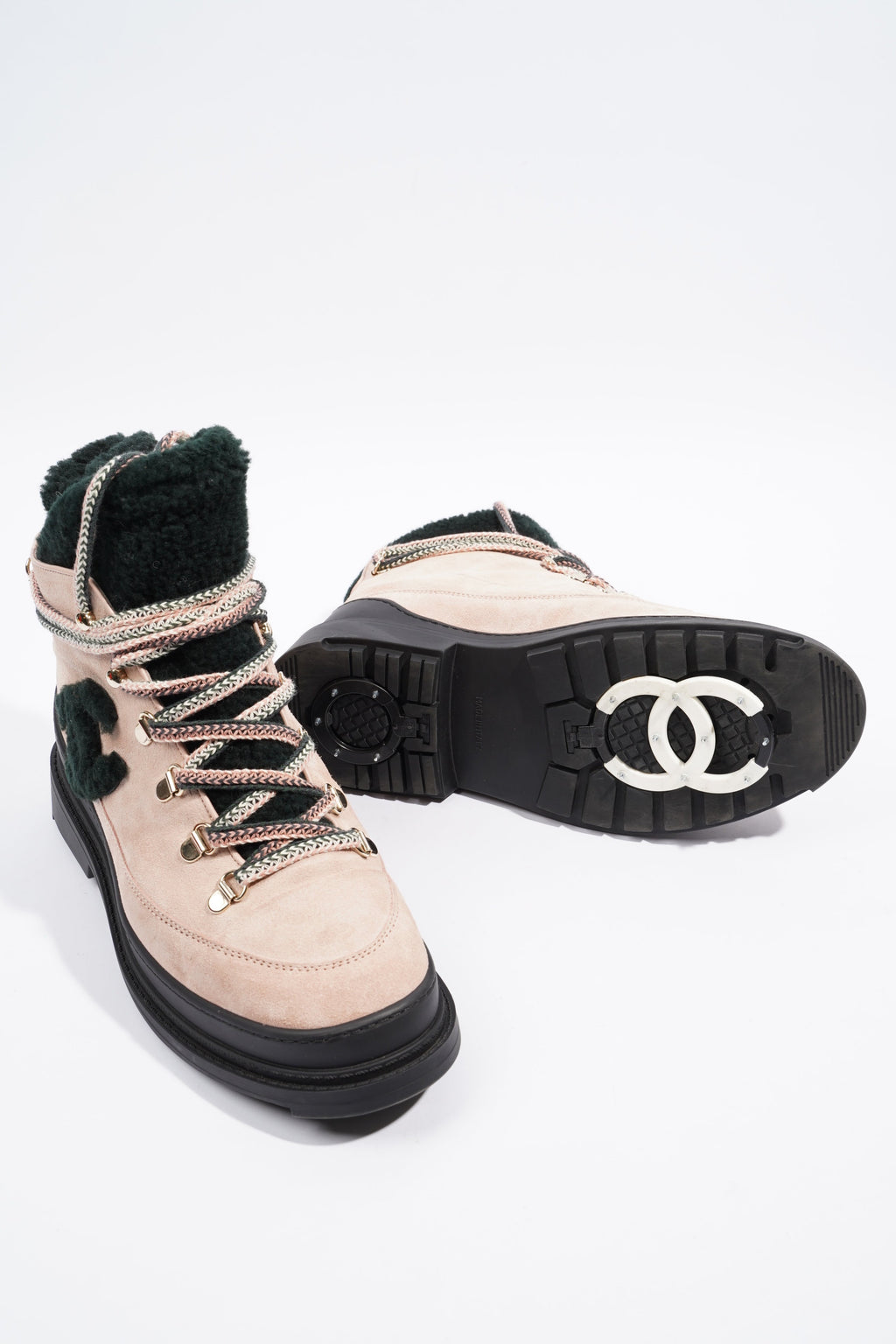 Chanel Shearling Boots Pink / Black Suede EU 38 UK 5