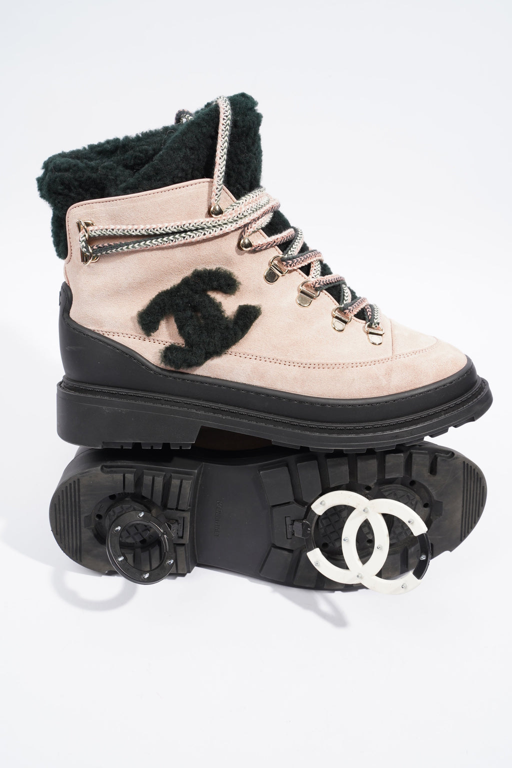 Chanel Shearling Boots Pink / Black Suede EU 38 UK 5