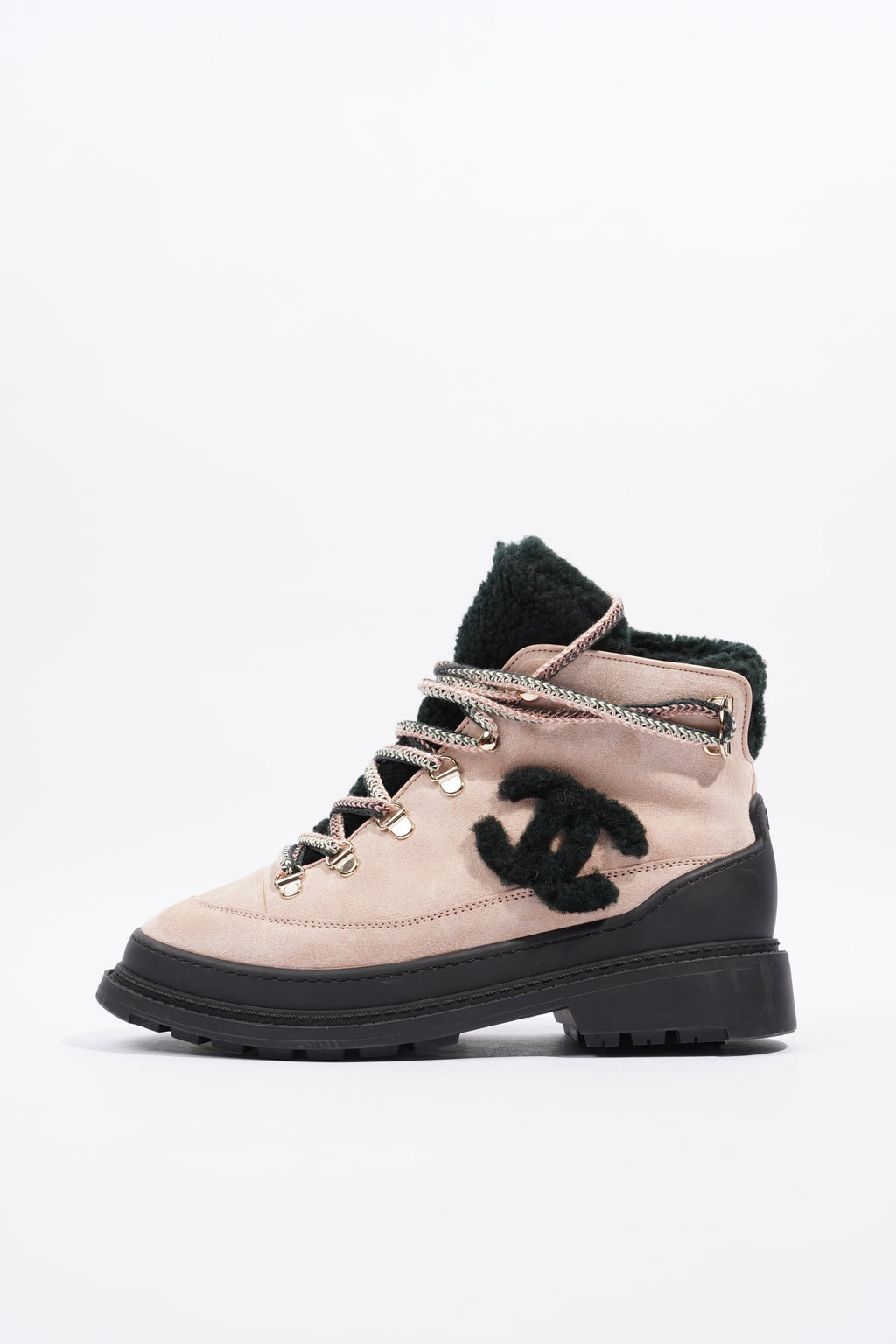Chanel Shearling Boots Pink / Black Suede EU 38 UK 5
