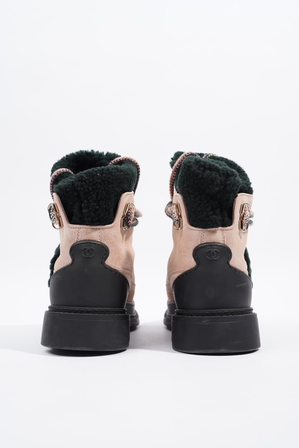 Chanel Shearling Boots Pink / Black Suede EU 38 UK 5