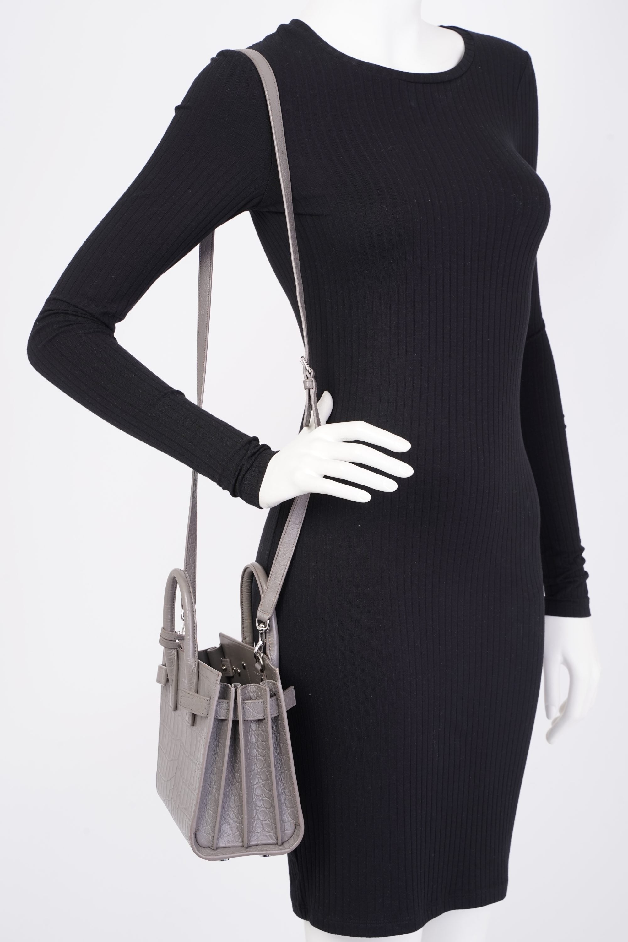 Saint Laurent Sac De Jour Grey Croc Embossed Leather Nano