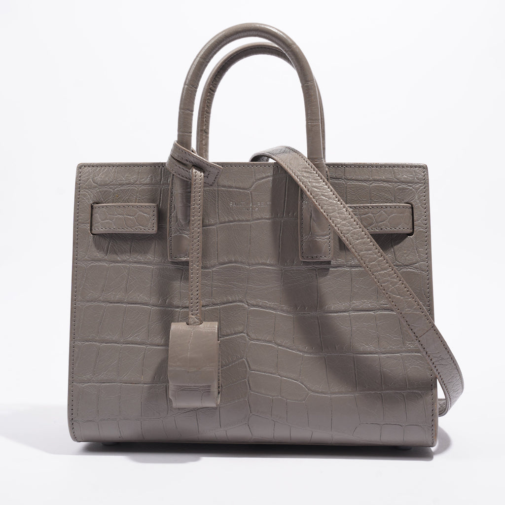 Saint Laurent Sac De Jour Grey Croc Embossed Leather Nano