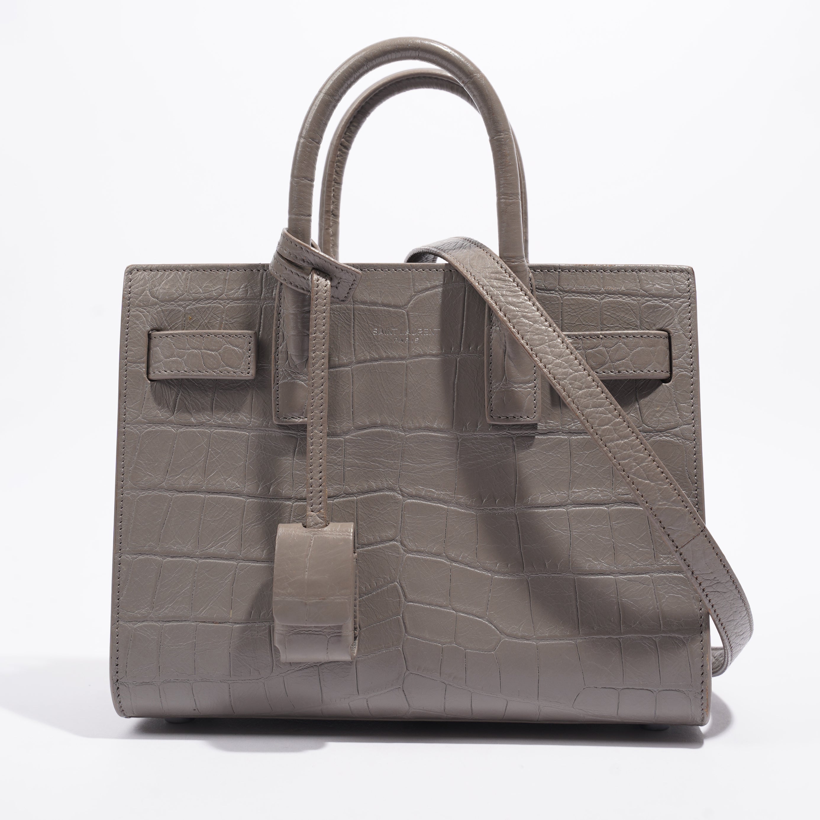Saint Laurent Sac De Jour Grey Croc Embossed Leather Nano