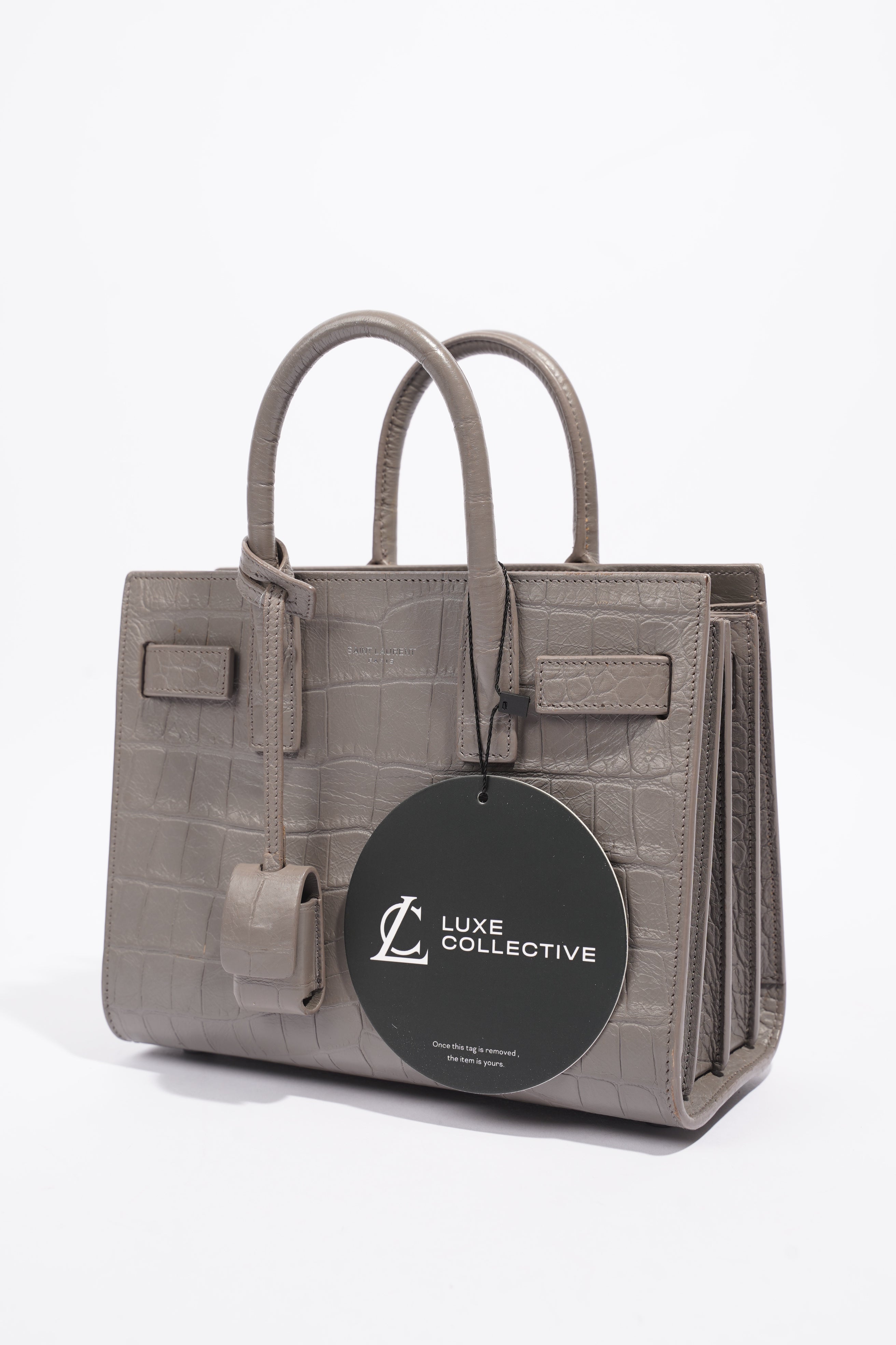 Saint Laurent Sac De Jour Grey Croc Embossed Leather Nano