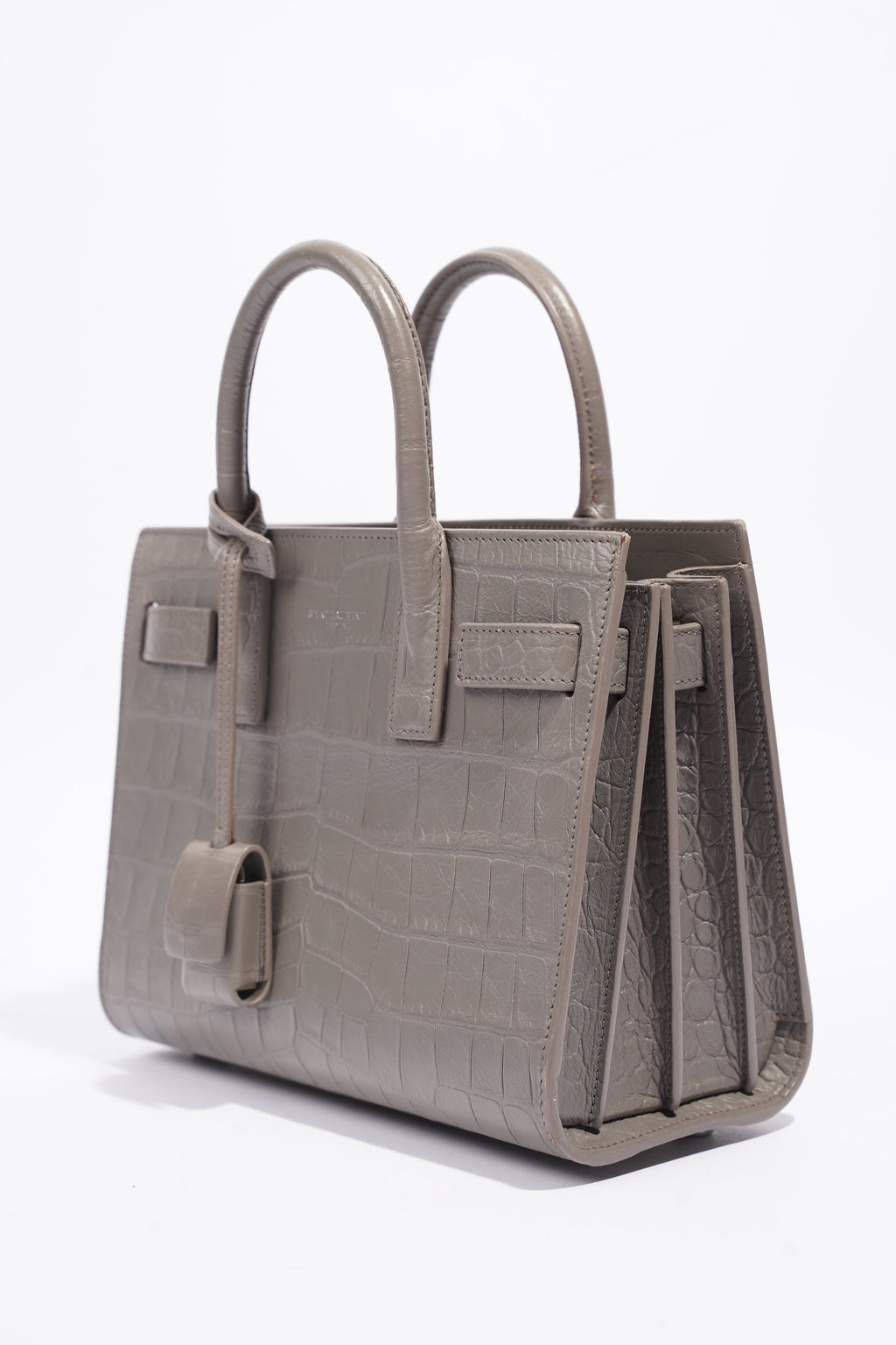 Saint Laurent Sac De Jour Grey Croc Embossed Leather Nano