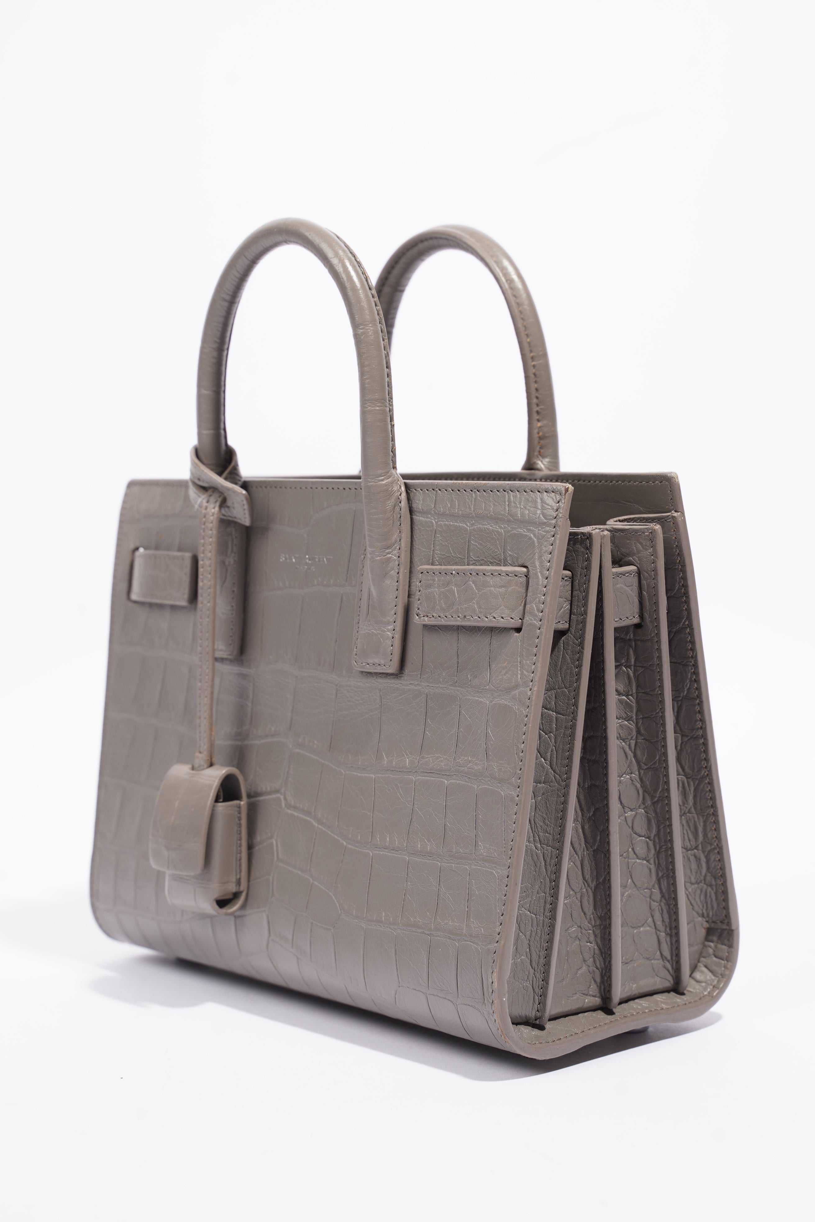 Saint Laurent Sac De Jour Grey Croc Embossed Leather Nano