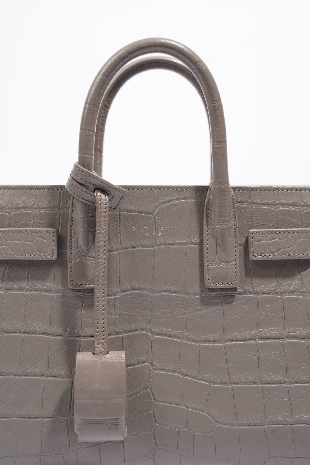 Saint Laurent Sac De Jour Grey Croc Embossed Leather Nano