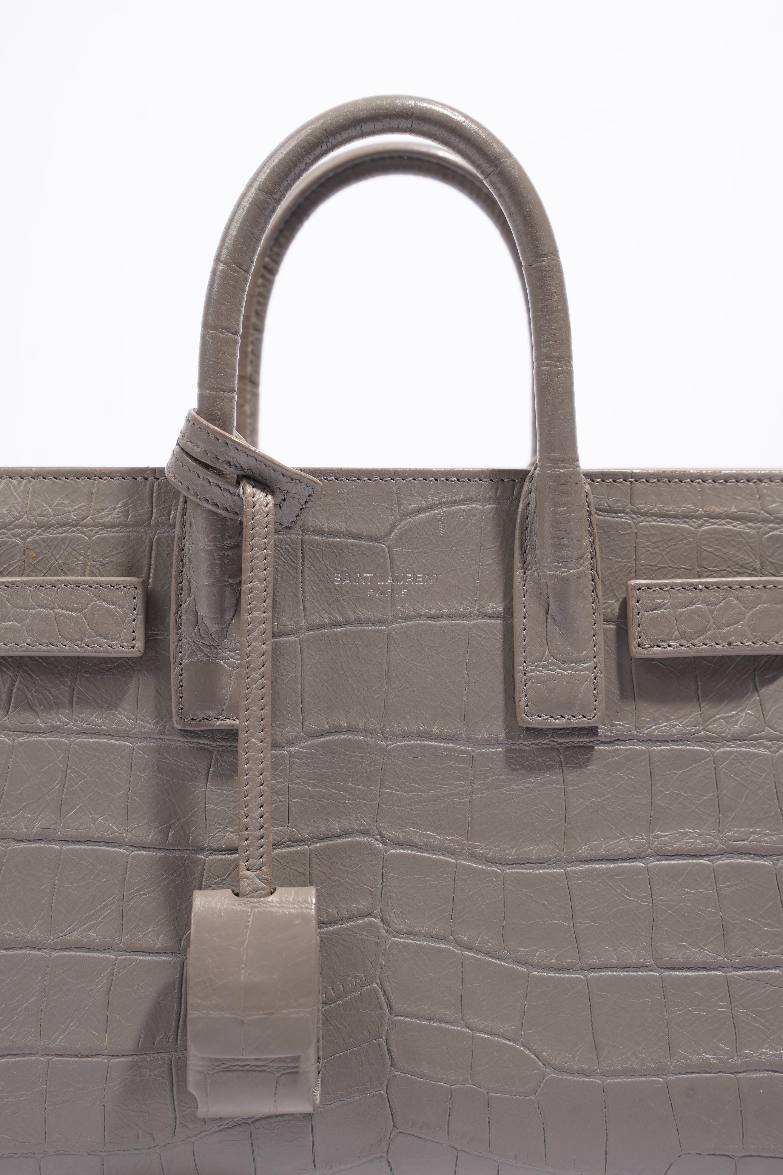 Saint Laurent Sac De Jour Grey Croc Embossed Leather Nano