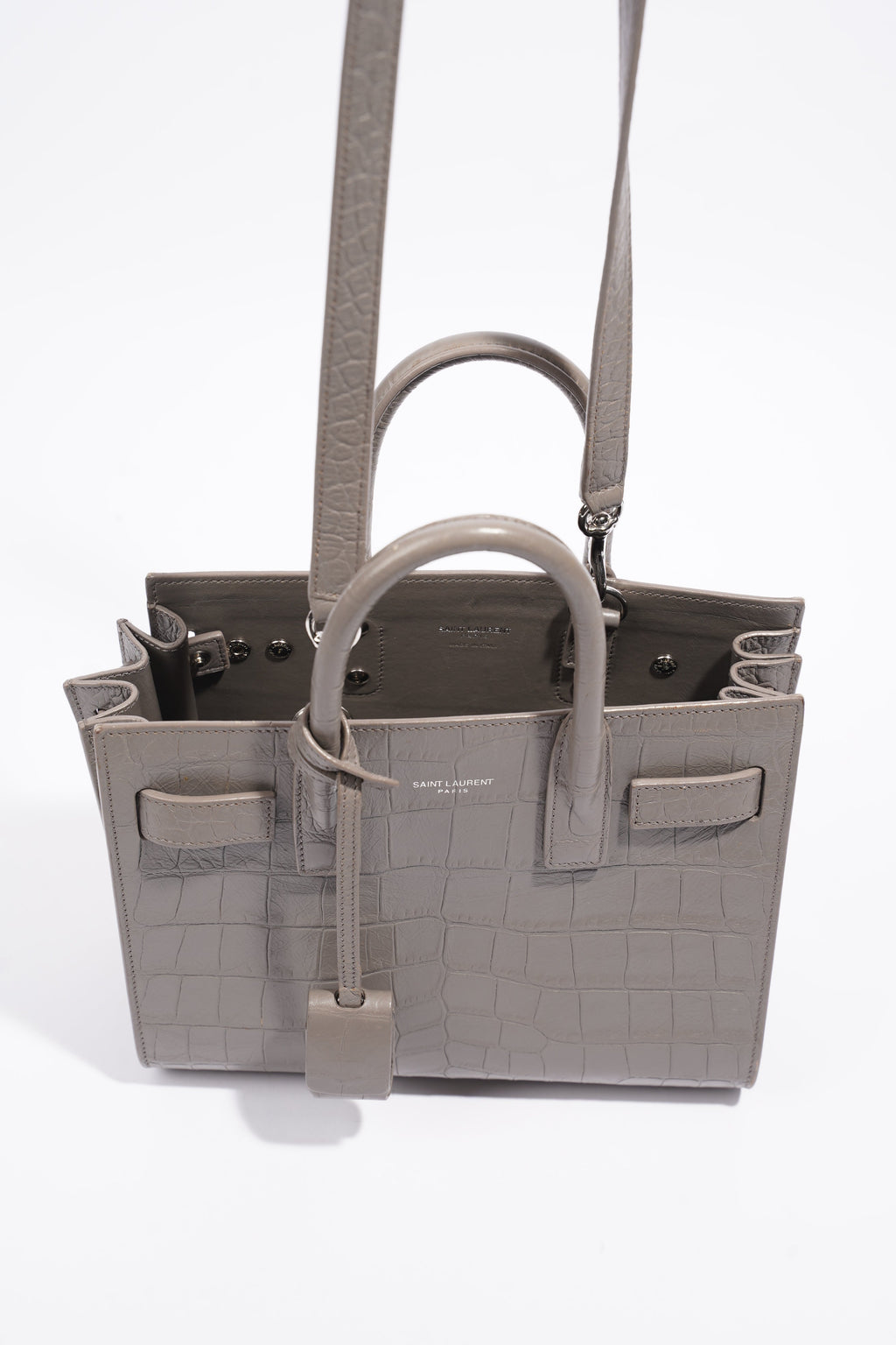 Saint Laurent Sac De Jour Grey Croc Embossed Leather Nano